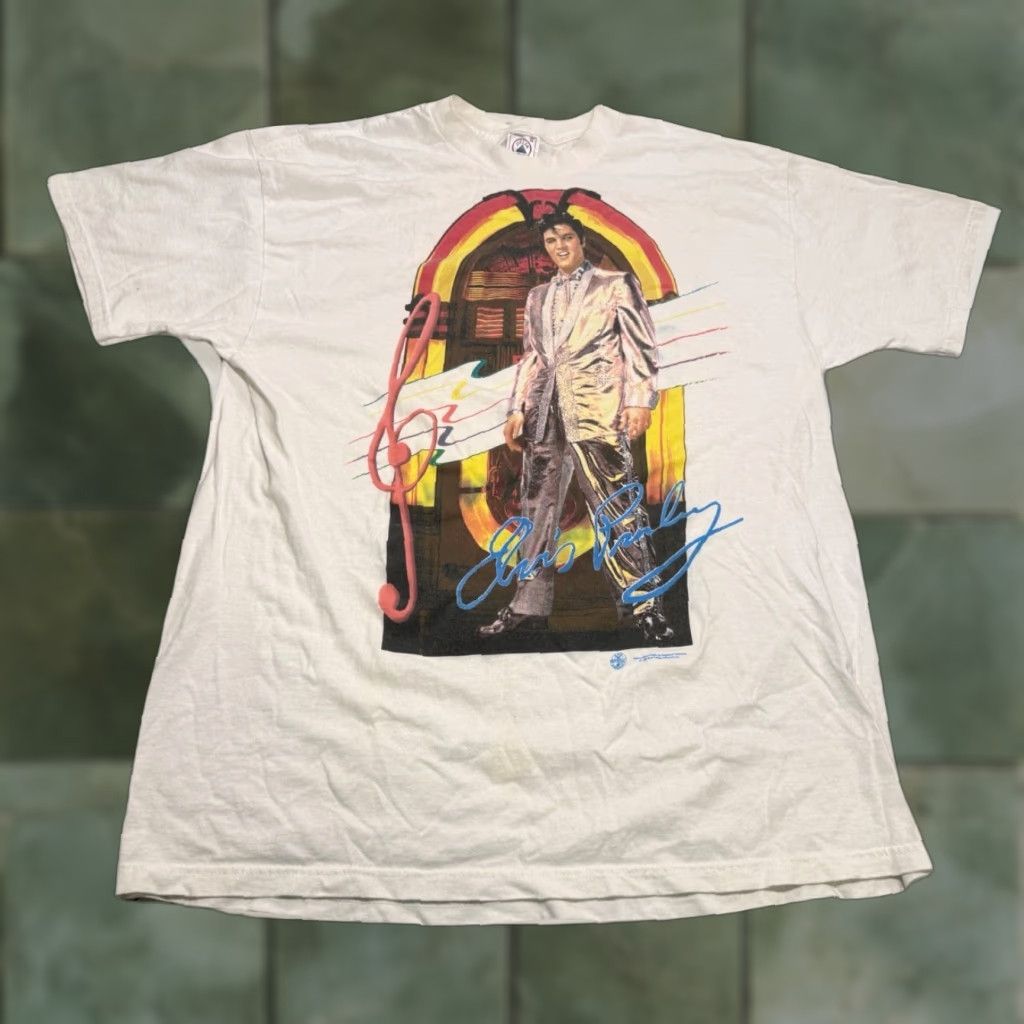 Delta VINTAGE Elvis Presley Shirt Band Tee XL White Cotton 1996 Graphic Tee Mens Size US XL / EU 56 / 4 - 1 Thumbnail