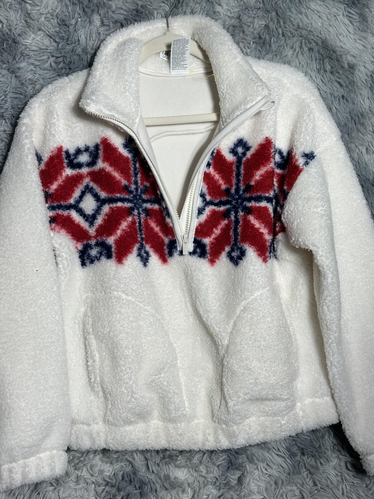 Unknown London White Fleece Half-Zip Pullover with Red and Blue Pattern Size S / US 4 / IT 40 - 3 Thumbnail