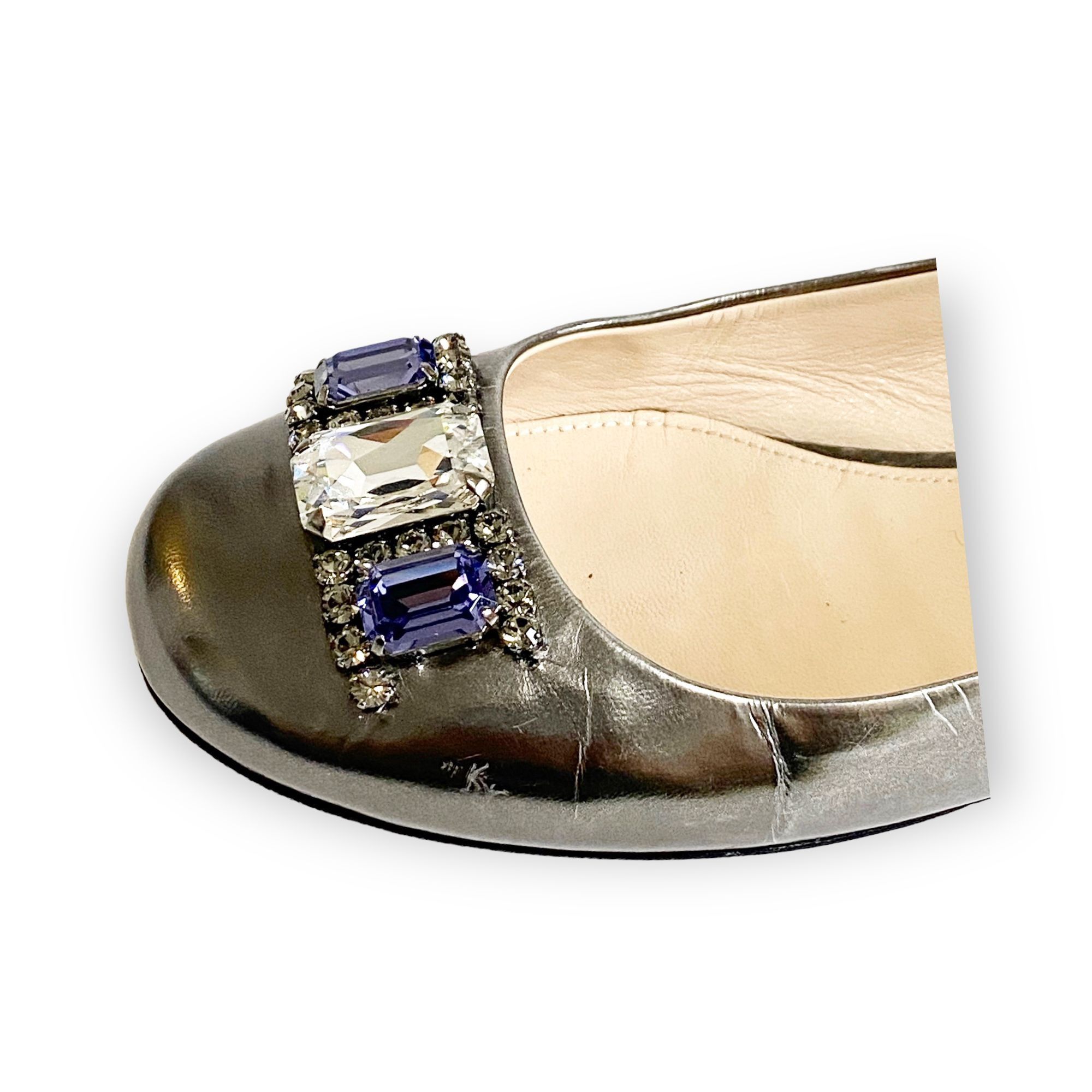Prada Prada Pewter Metallic leather Jeweled flats, size 38.5 EU Size US 8.5 / IT 38.5 - 10 Thumbnail