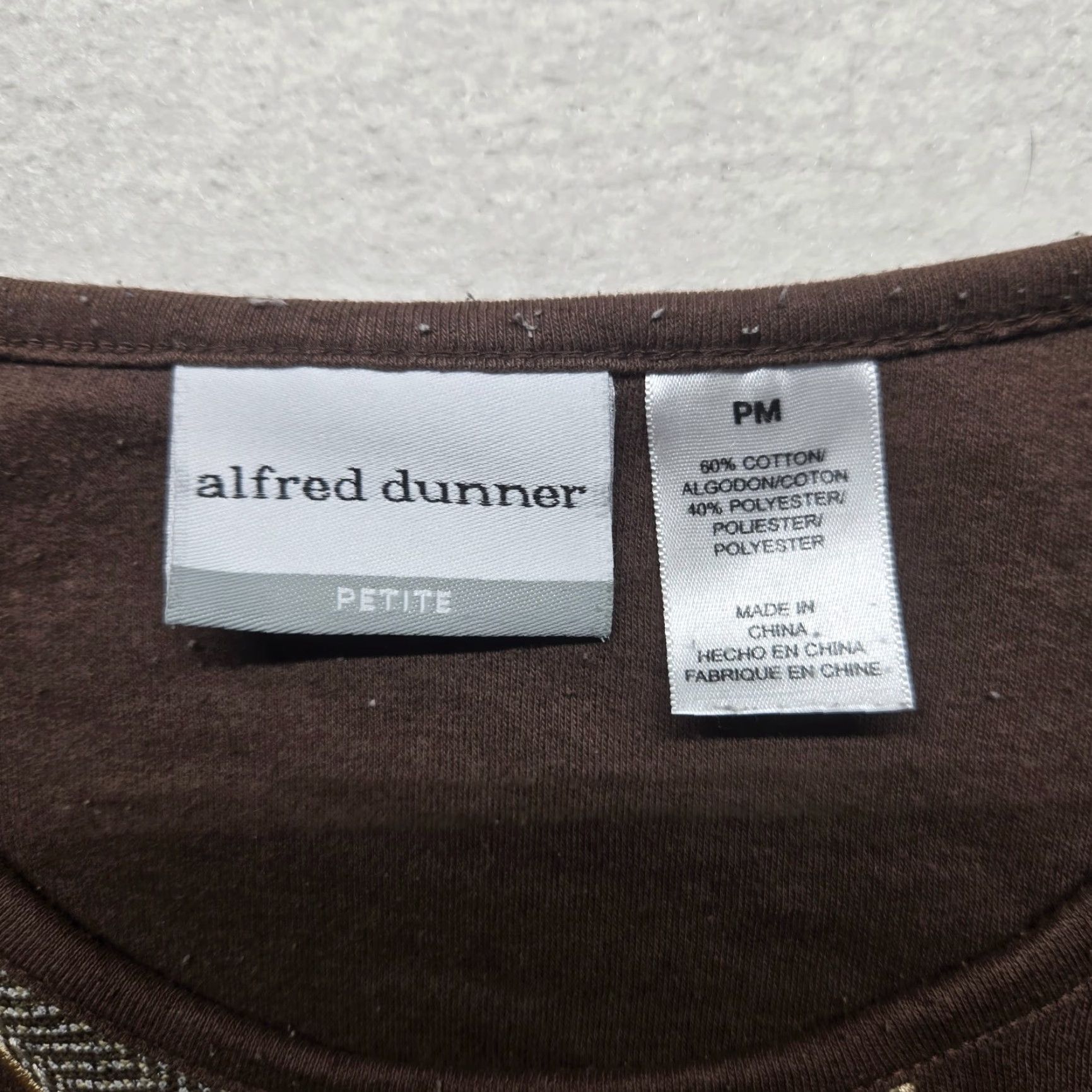 Vintage Alfred Dunner Women's Pullover 3/4 Sleeve Floral Knit Shirt Petite Medium Brown Casual Size M / US 6-8 / IT 42-44 - 3 Thumbnail