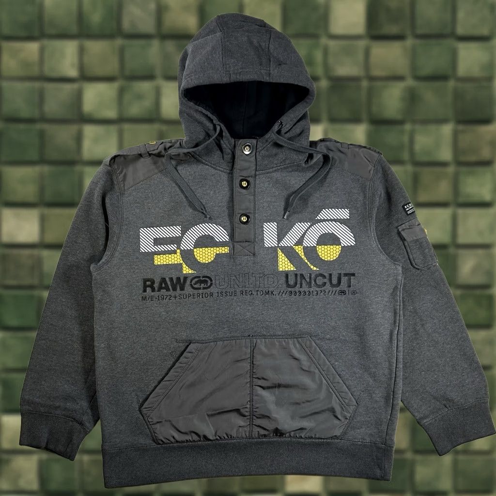 Vintage VINTAGE Eckō Unltd. Raw & Uncut Sweatshirt Gray Y2K Hooded Large Hip Hop Mens Size US L / EU 52-54 / 3 - 1 Thumbnail