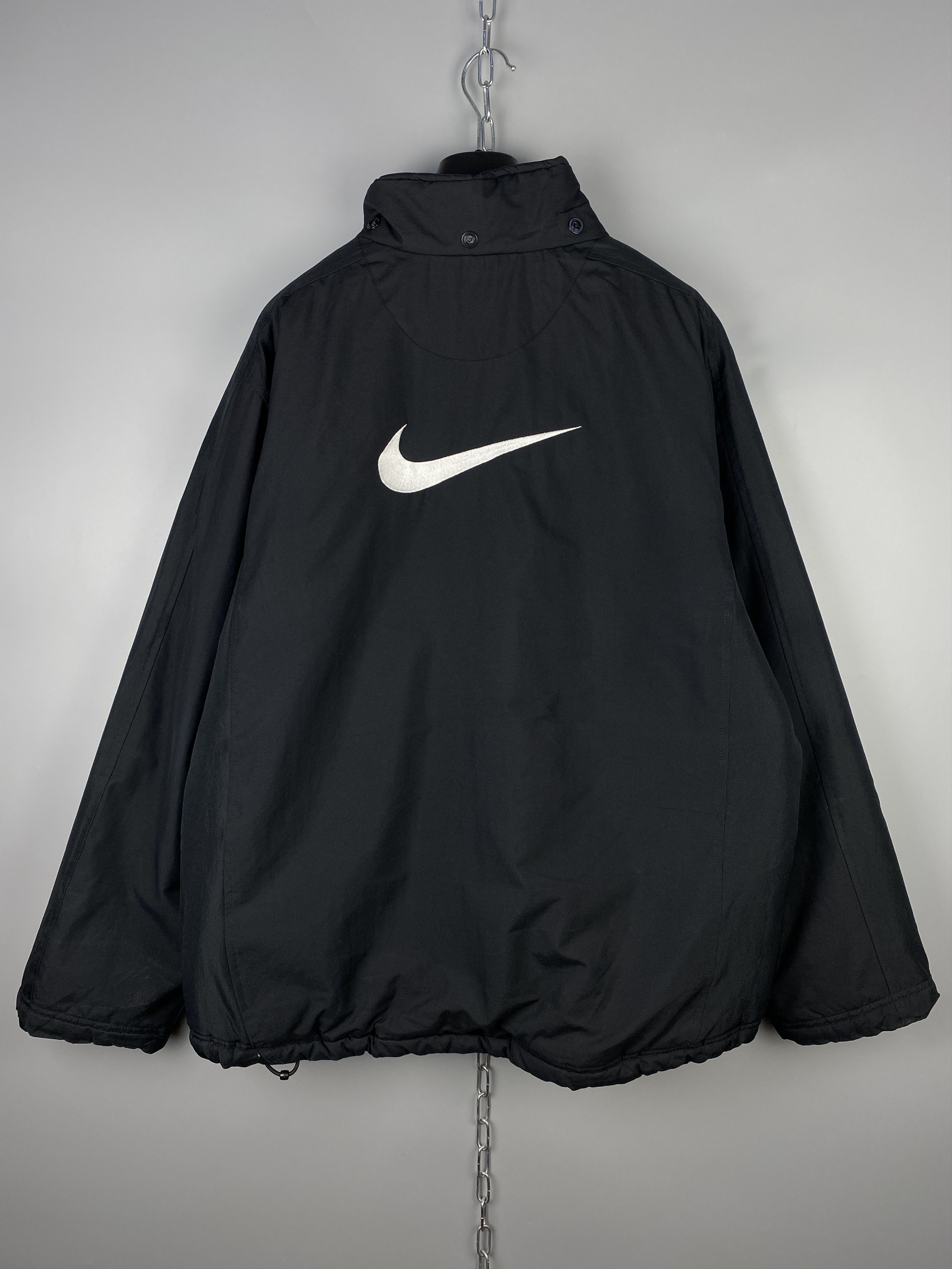 image of Y2K Nike Big Swoosh Embroidered Zip Jacket in Black, Men's (Size Large)