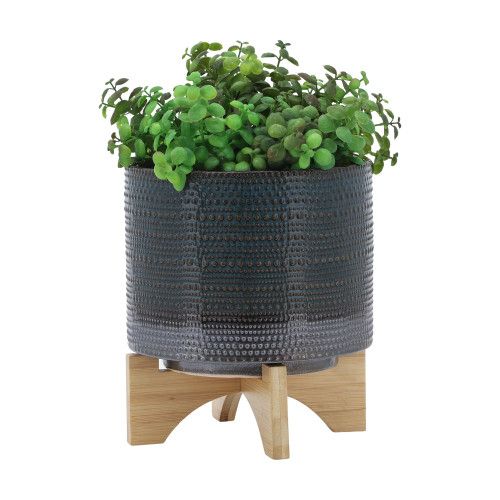 Designer × Homemade 8" DOTTED PLANTER W/ WOOD STAND, GREEN Size US L / EU 52-54 / 3 - 4 Thumbnail