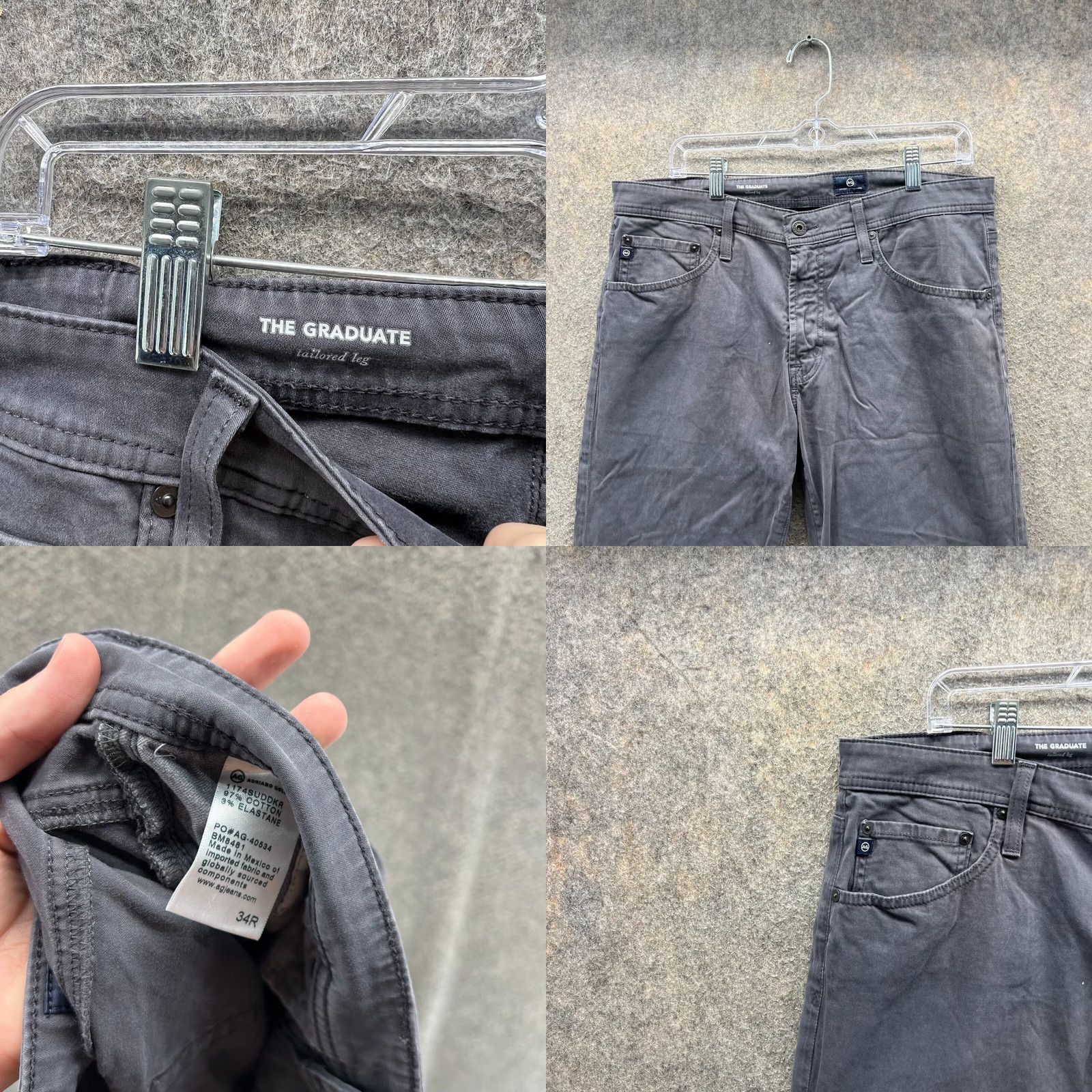 Vintage AG Adriano Goldschmied Pants Mens 34R Gray Cotton Jeans The Graduate Chino Straight 31in Inseam Regular 34 Size US 34 / EU 50 - 8 Thumbnail