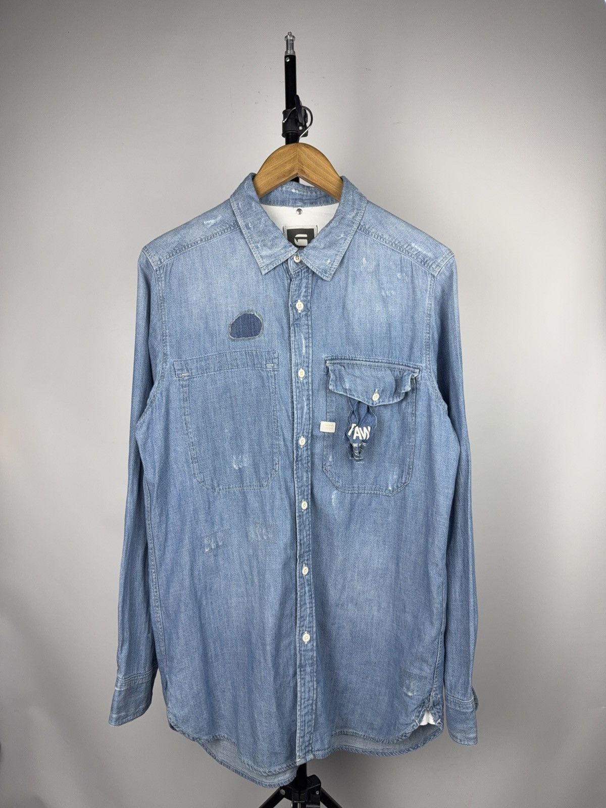 G-Star Retro 00s G-Star RAW Landon Distressed Denim Shirt L Size US L / EU 52-54 / 3 - 1 Thumbnail