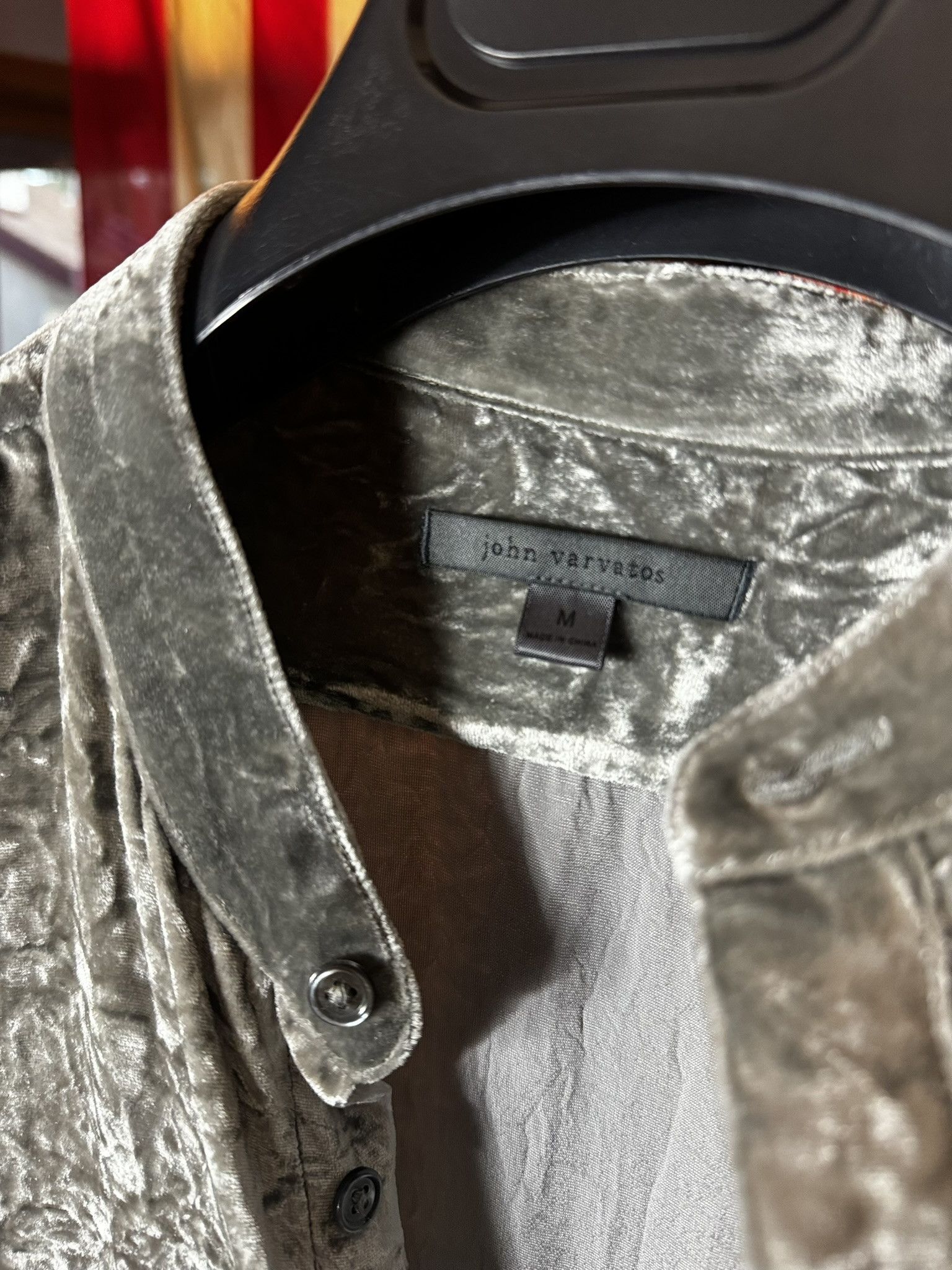 John Varvatos JOHN VARVATOS Crushed Velvet Button Down in Gray sz.M Size US M / EU 48-50 / 2 - 2 Thumbnail