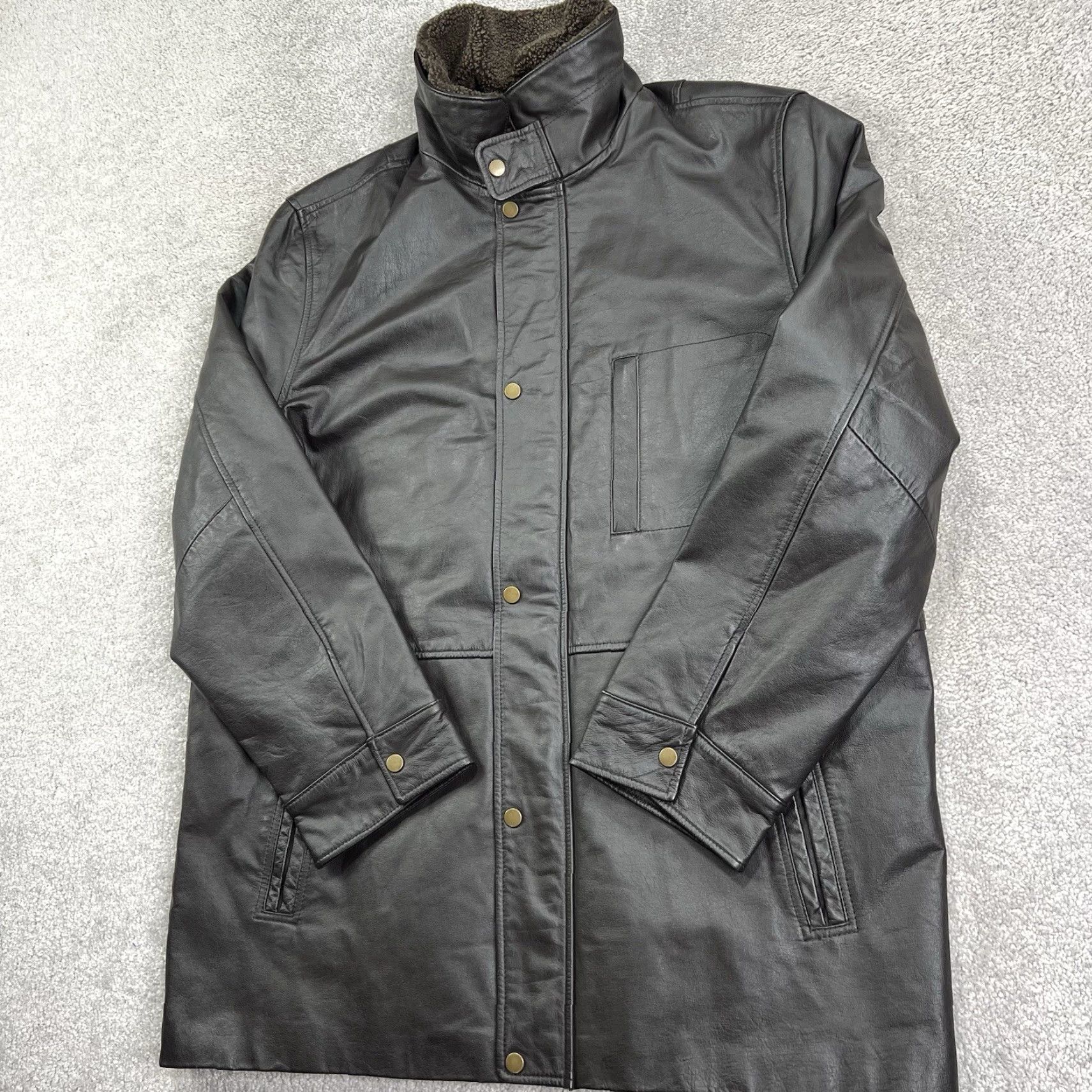 Vintage VINTAGE Wilda Aviator Jacket Mens XL Brown Genuine Leather Sherpa Collar Bomber Zip Snap Insulated Lined Pockets Size US XL / EU 56 / 4 - 3 Thumbnail