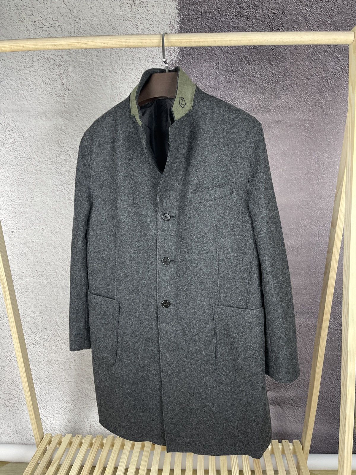 Z Zegna Z Zegna grey single breasted wool unlined trench coat logo Size US L / EU 52-54 / 3 - 10 Thumbnail