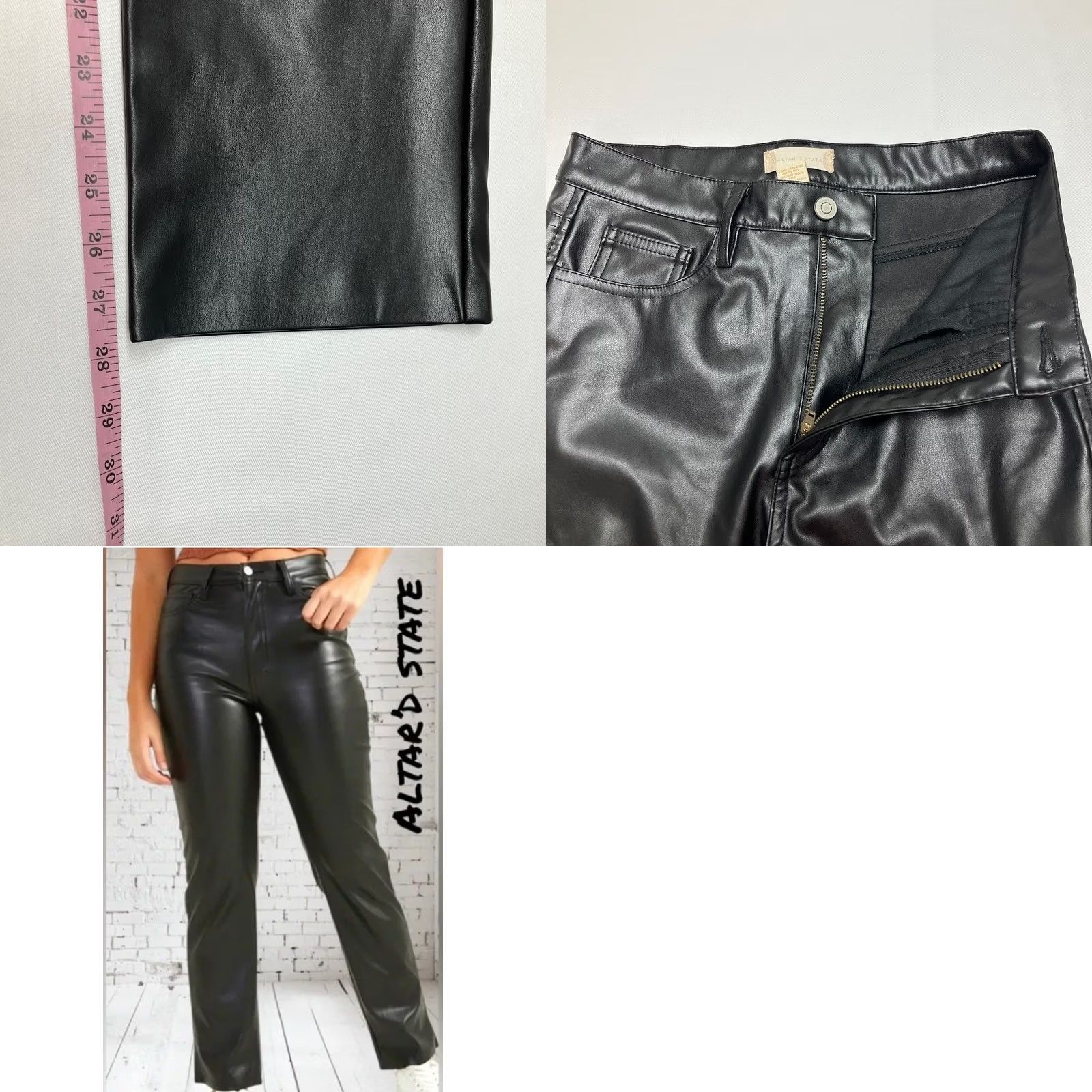Vintage VINTAGE Altar'd State Black Faux Leather Pants High Rise Straight Leg 5 Pocket Size 27/5 Size 27" / US 4 / IT 40 - 8 Thumbnail