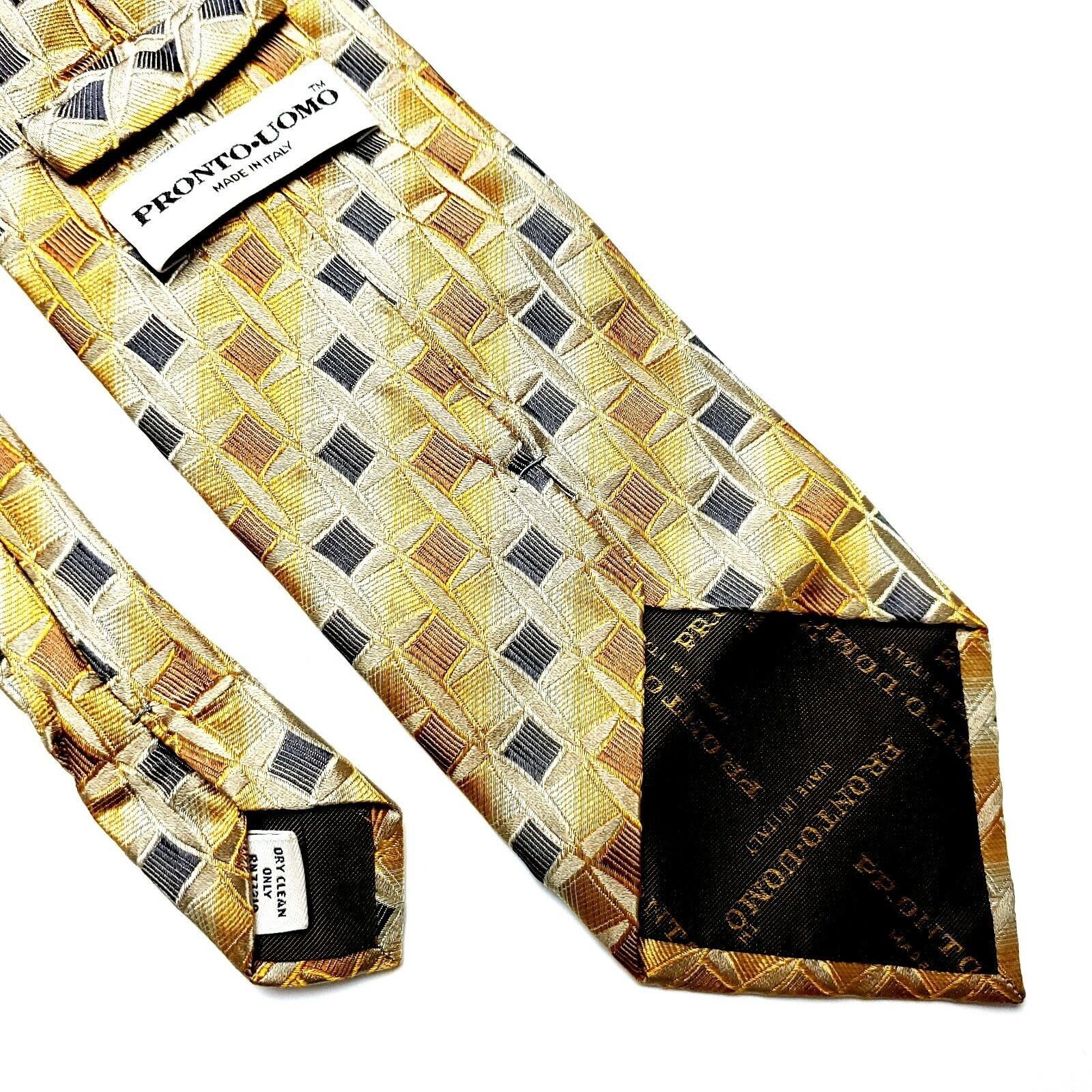 Pronto Uomo Pronto Uomo Silk Tie Yellow Woven Geometric Size ONE SIZE - 5 Thumbnail