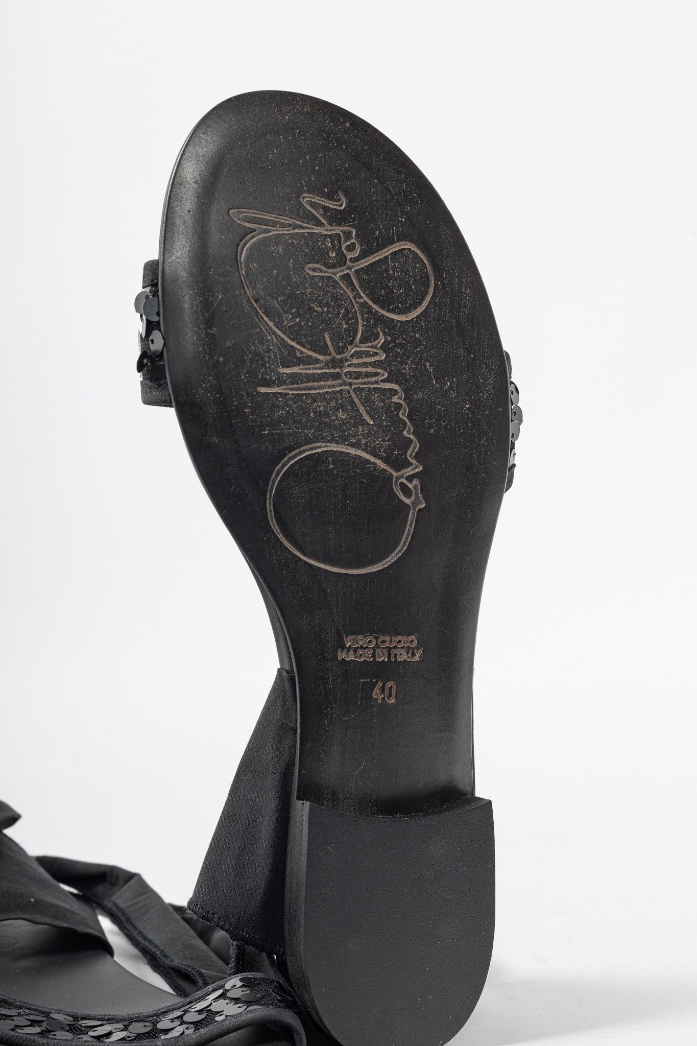 Annette Gortz Annette Gortz Black Sequin-Embellished Tie Sandals Size US 9.5 / IT 39.5 - 6 Thumbnail