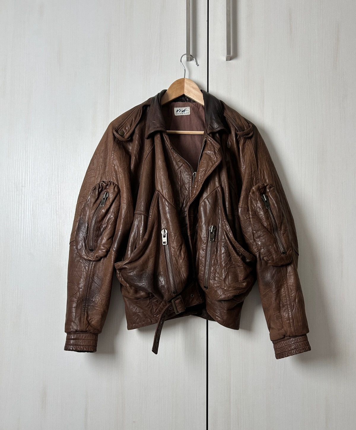 Genuine Leather Vintage Avant-garden multi-pocket jacket mens 90s Size US S / EU 44-46 / 1 - 1 Thumbnail