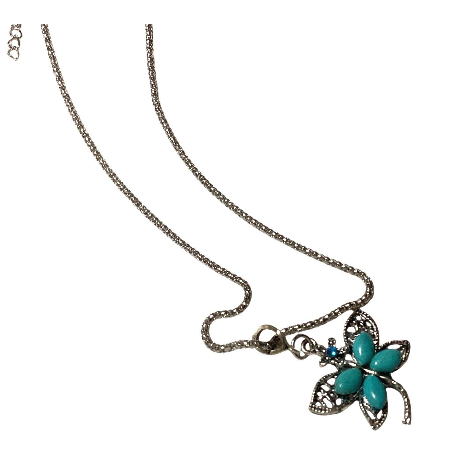 Other Silver Chain Necklace With Turquoise Butterfly Pendant & Adj Size ONE SIZE - 1 Thumbnail