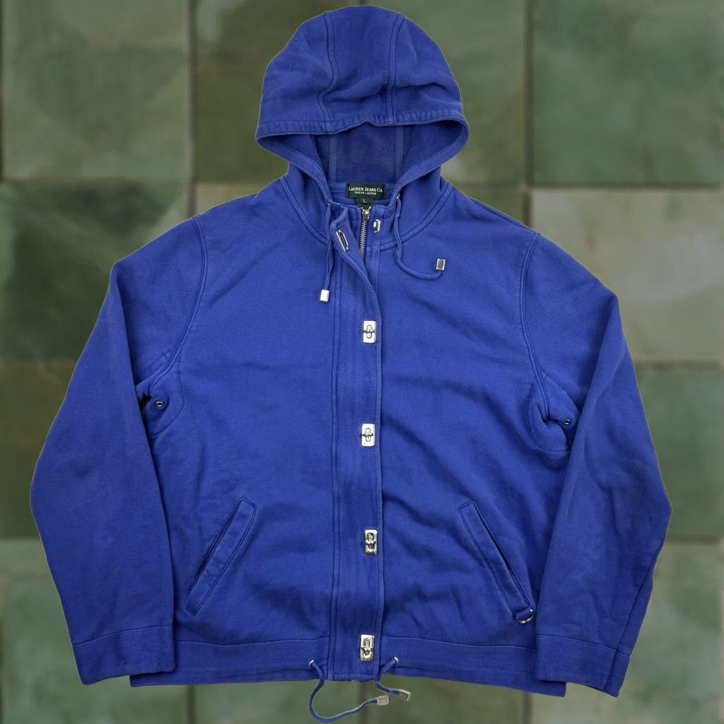 CO VINTAGE Lauren Jeans Co Hoodie Womens Large Full Zip Sweatshirt 90s Y2K Designer Jeans Co. Hoodie Women L Blue Solid 90s Designer Mens? Size L / US 10 / IT 46 - 1 Thumbnail