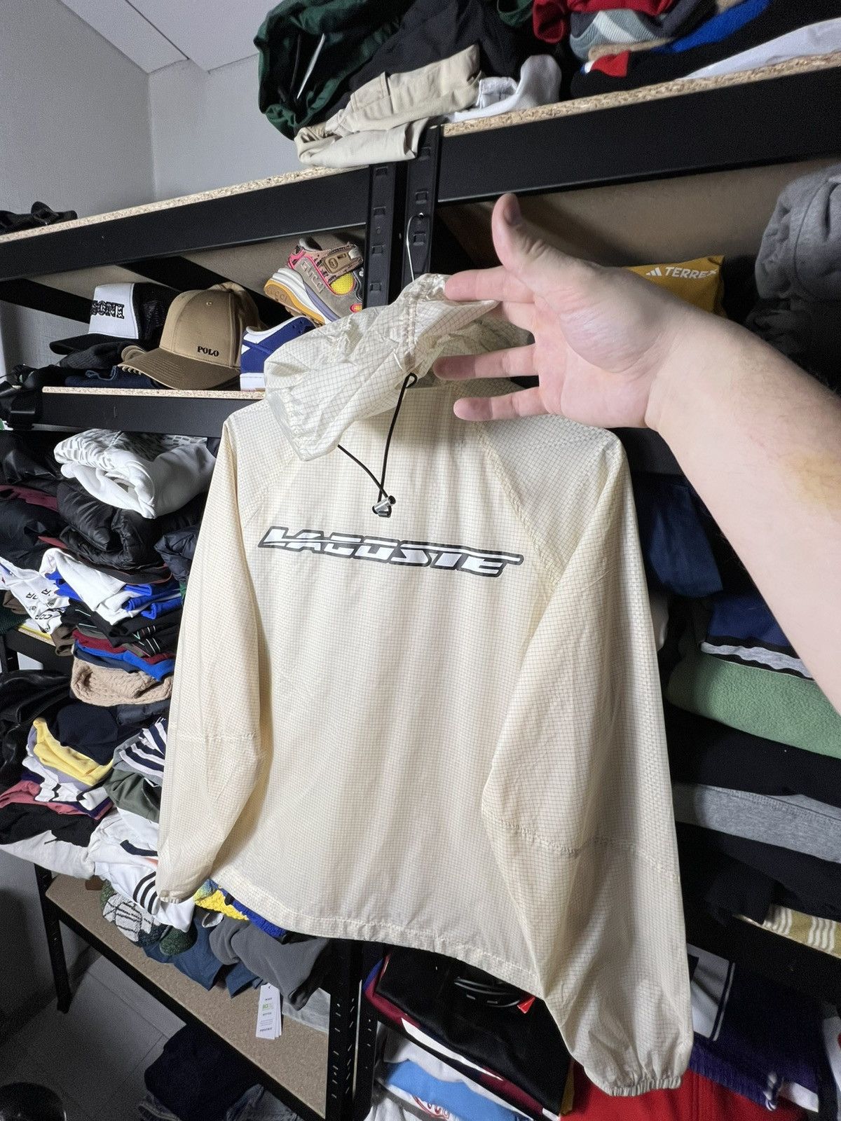 Lacoste 🧥 Lacoste Lightweight Windbreaker Jacket – Cream Grid Size M Size US M / EU 48-50 / 2 - 8 Thumbnail