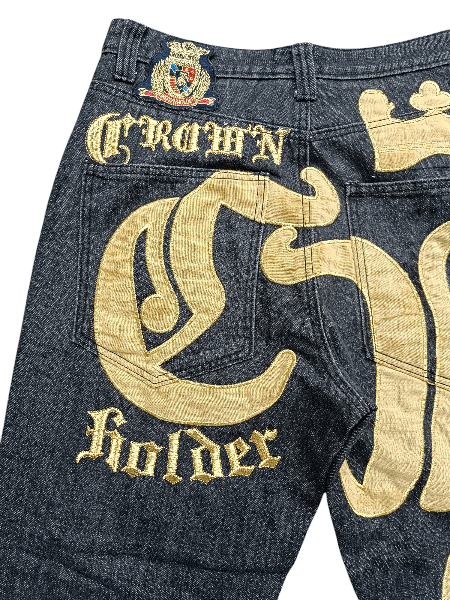 Affliction Crown Holder Gold Embroidered Baggy Y2K Wide Leg Denim E185 Size US 30 / EU 46 - 12 Thumbnail