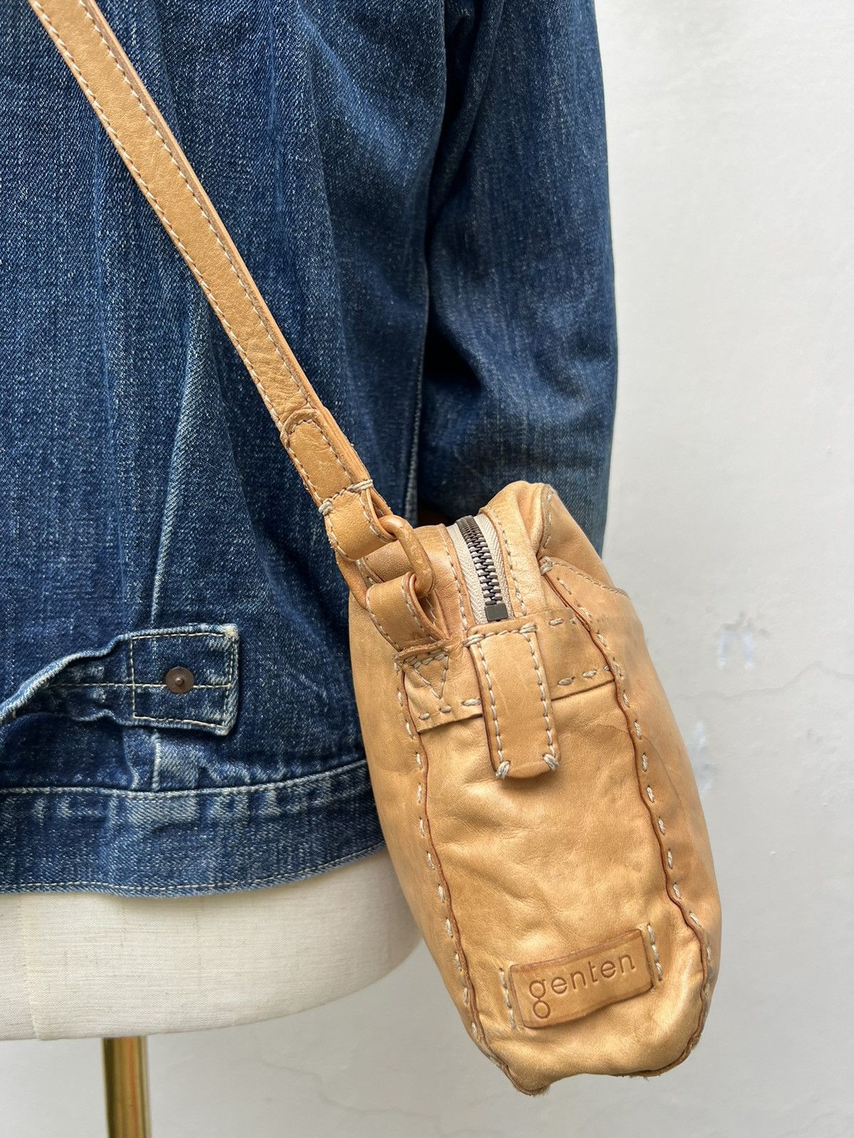 Leather Genten Japan Distressed Patina Leather Sling Bag Size ONE SIZE - 4 Thumbnail