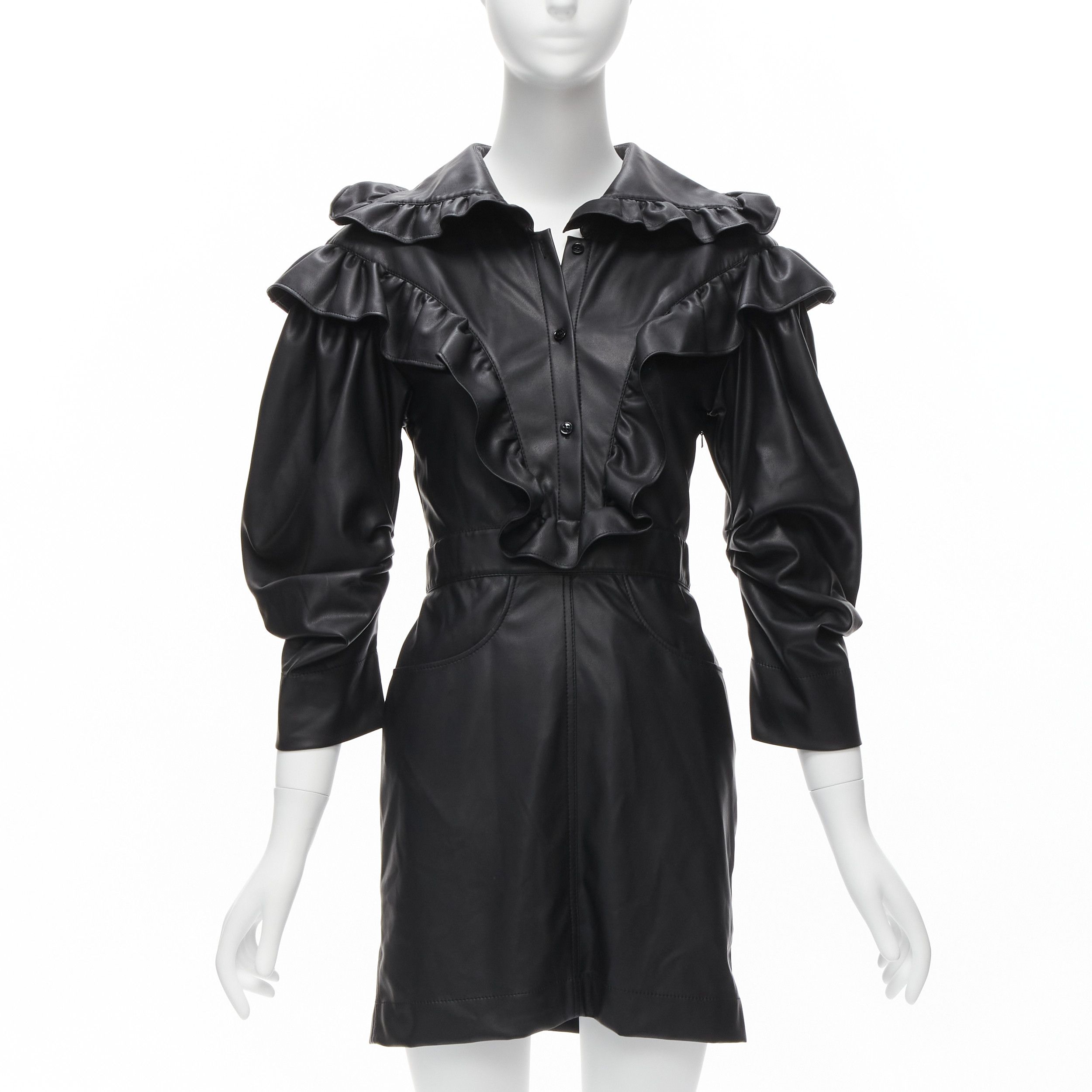 Philosophy di Lorenzo Serafini PHILOSOPHY DI LORENZO SERAFINI black vegan leather Victorian ruffle mini dress IT38 XS Size XS / US 0-2 / IT 36-38 - 1 Thumbnail