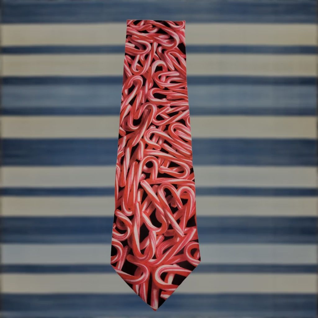 Vintage Ralph Marlin Tie Mens Red White Candy Canes Novelty Christmas 1995 Necktie, Men's