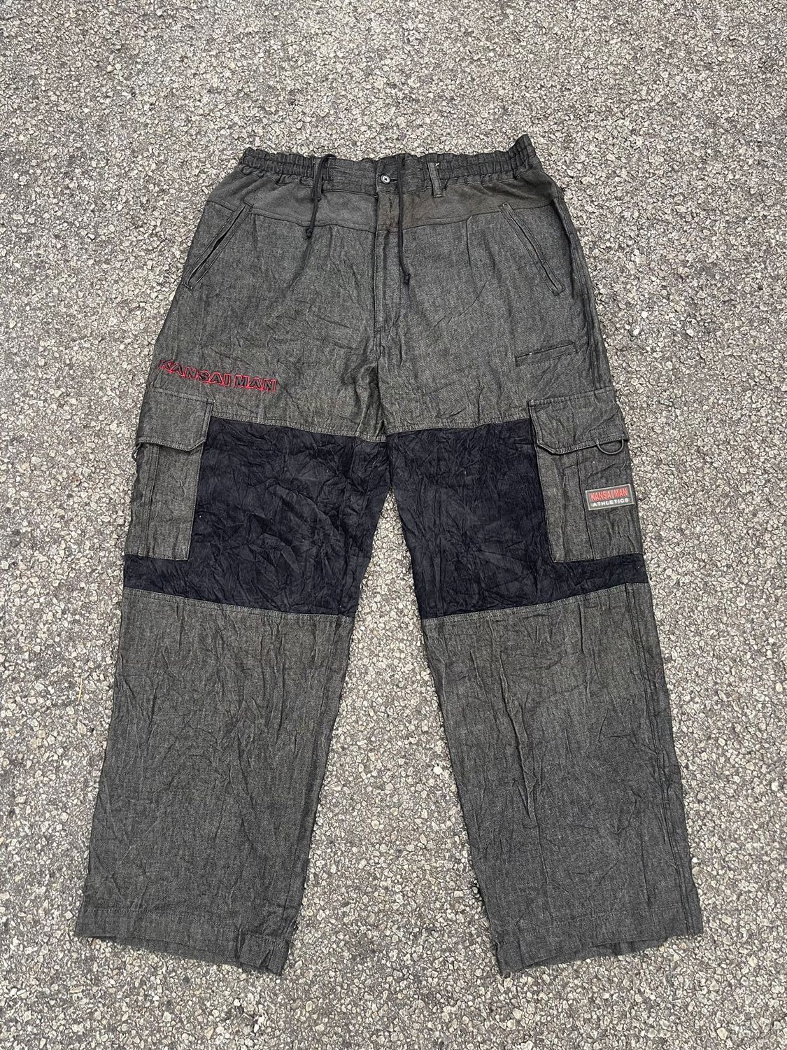 image of Kansai Yamamoto x Vintage Baggy Kansai Man Color Block Cargo Multipocket Pants in Grey (Size 34)