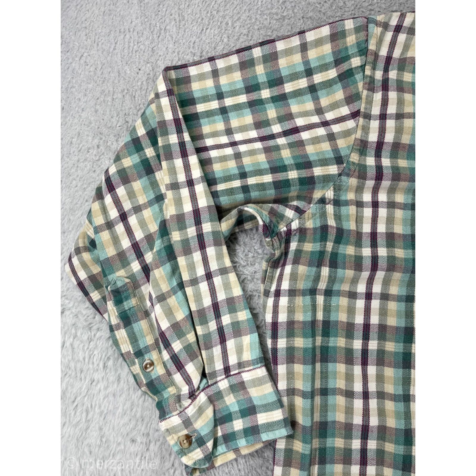 Vintage Windsor Shirt Mens Large Green White Plaid 100% Cotton Flannel Button Up Size US L / EU 52-54 / 3 - 7 Thumbnail