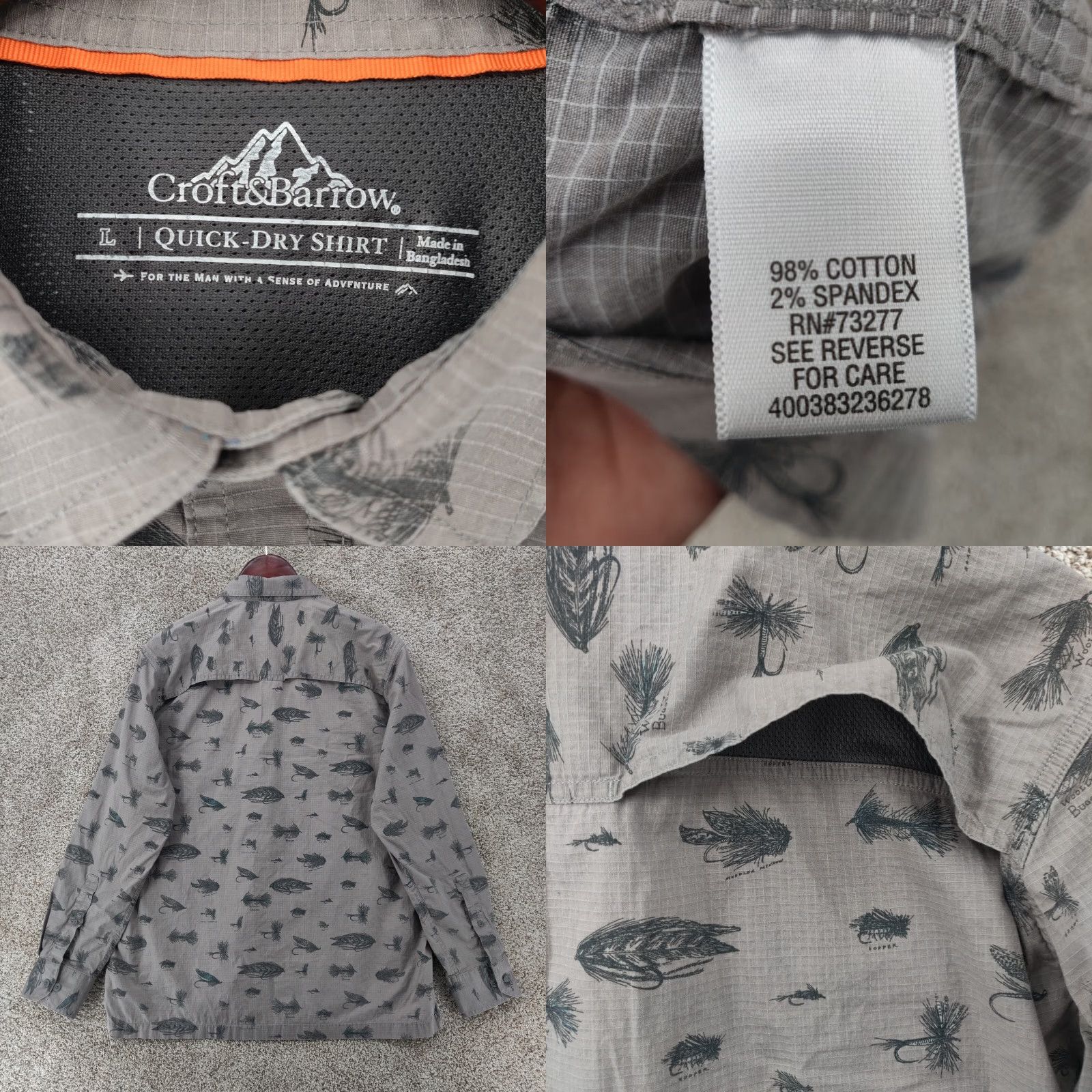 Croft & Barrow Croft & Barrow Quick Dry Shirt Mens Large Gray Geometric Outdoor Long Sleeve Button-Up Size US L / EU 52-54 / 3 - 8 Thumbnail