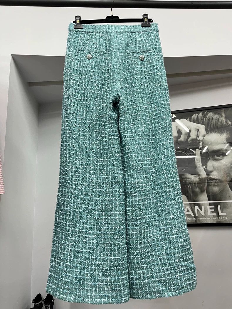 Chanel Chanel 23P Lake Blue Tweed Glazed Buckle Wide-leg Pants Size 25" / US 0 / IT 36 - 3 Thumbnail