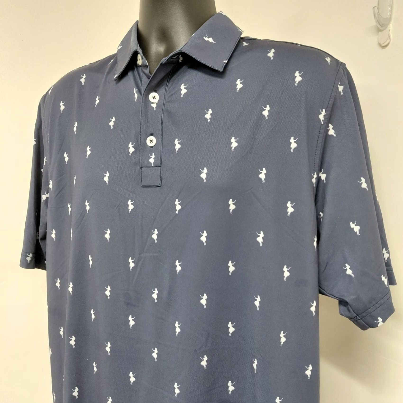 Vintage Straight Down Golf Polo Shirt Mens L Blue Performance Hula Dancer All Over Print Shirt Size US L / EU 52-54 / 3 - 4 Thumbnail