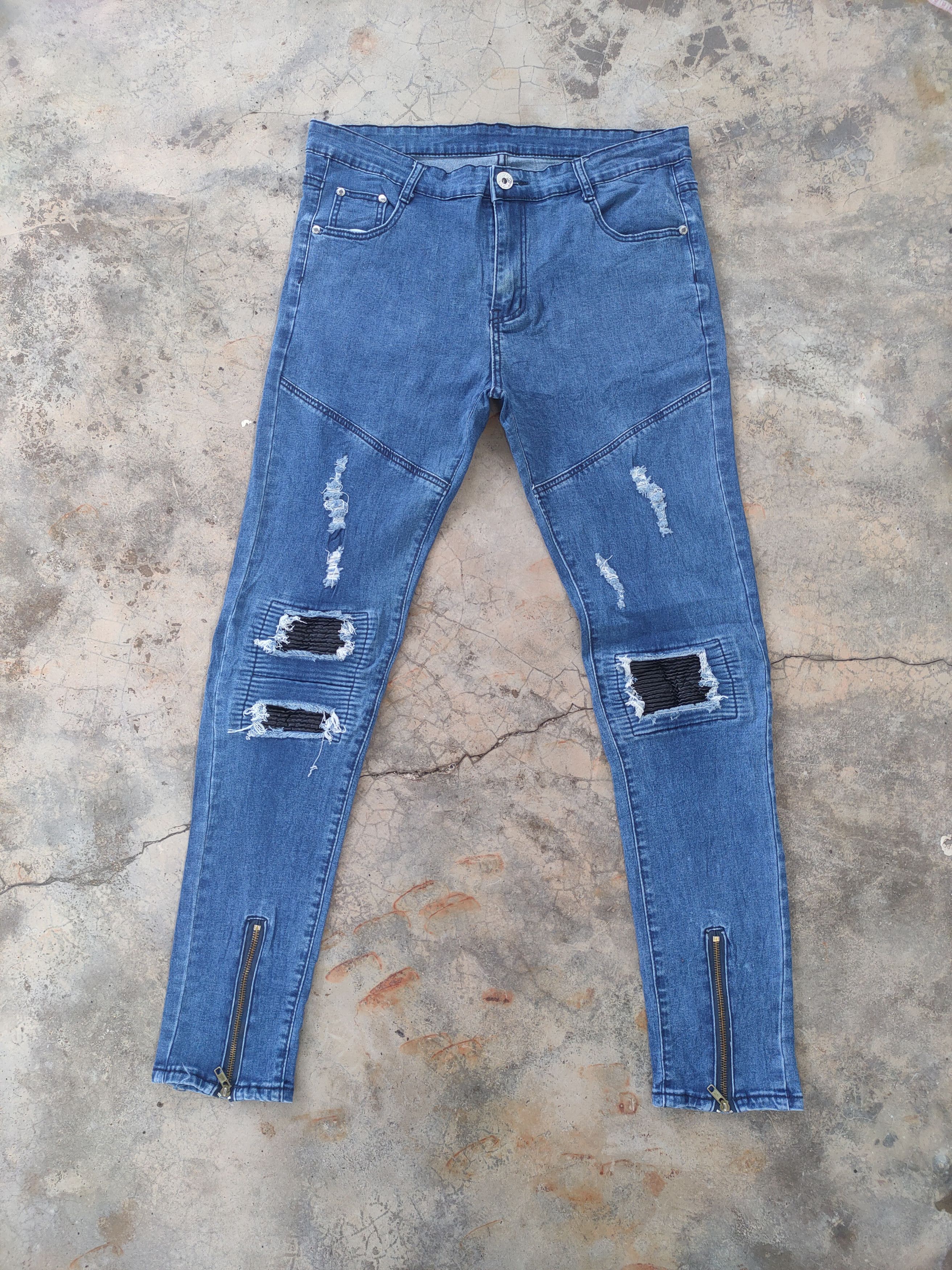 VINTAGE JAPANES JEANS SKINNY BIKER FADED RIPPED JEANS PANTS