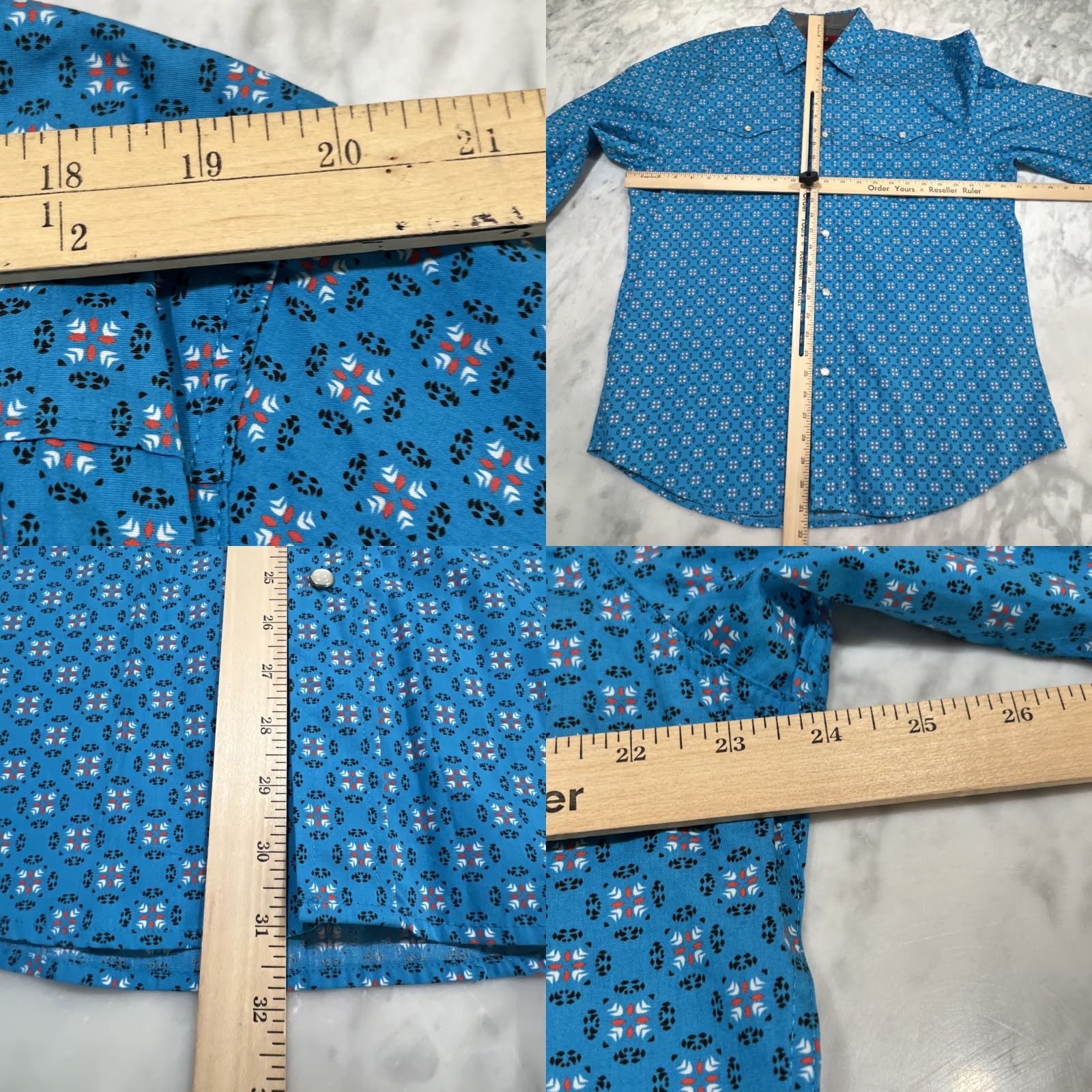 Vintage Rodeo Western Pearl Snap Shirt Men XL Long Sleeve Blue Geometric Cotton Cowboy Size US XL / EU 56 / 4 - 8 Thumbnail