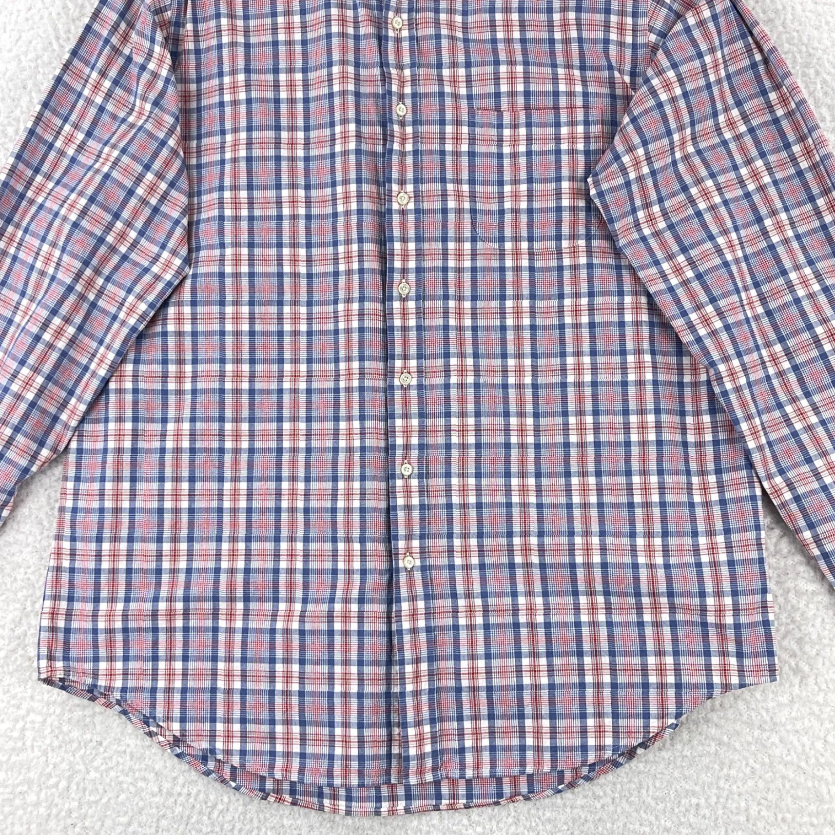 Lands' End VINTAGE Lands' End Button-Down Dress Shirt Mens XL Red Blue Plaid Long Sleeve Size 46R - 5 Thumbnail
