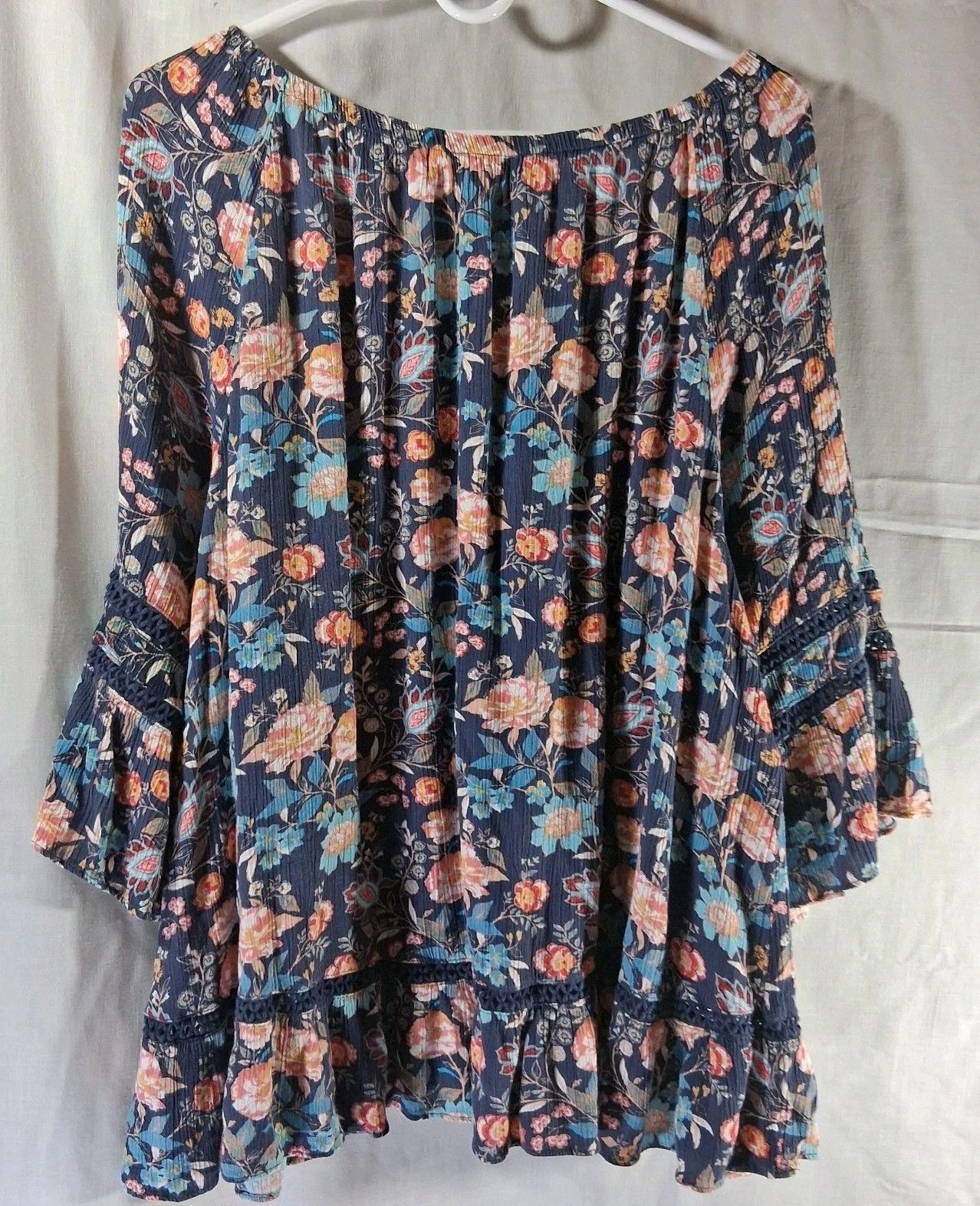 Other John Paul Richard 3X Boho Floral Rayon Blue Crochet Lace Size 3XL / US 20-22 - 4 Thumbnail