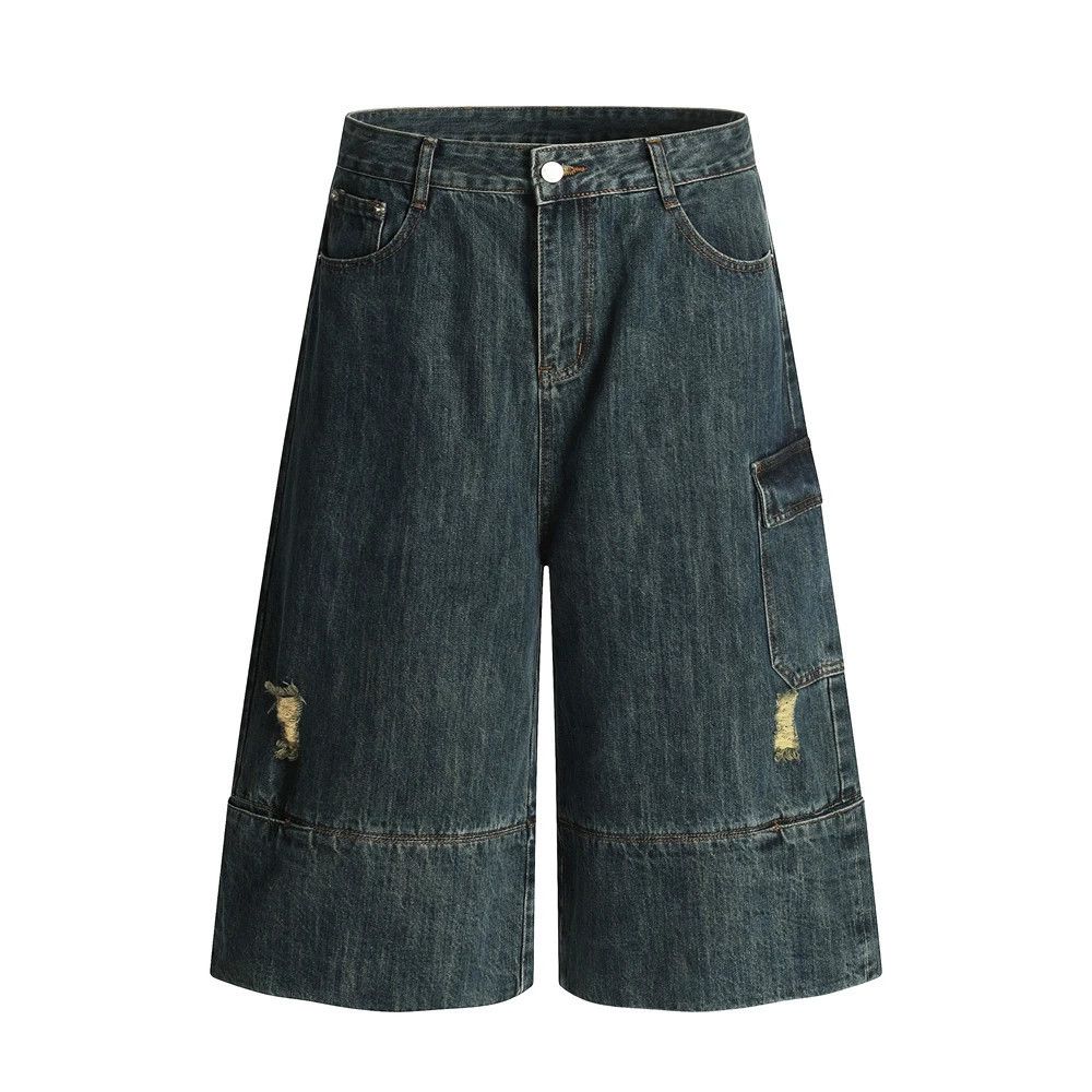 Jean Men's loose retro washed distressed denim shorts Size US 32 / EU 48 - 1 Thumbnail