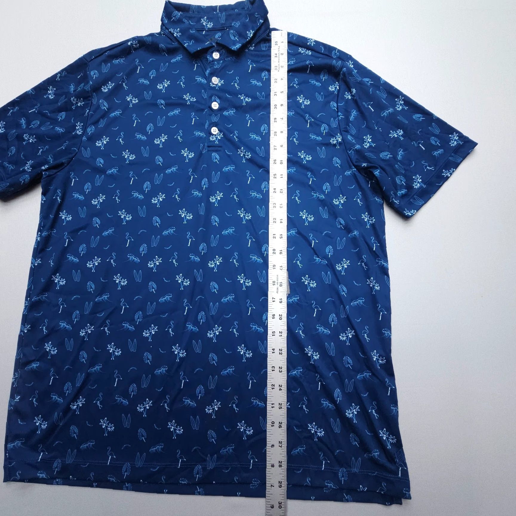Vintage Zyia Active Golf Polo Mens XL Blue Tropical Print Performance Stretch Travel Shirt Size US XL / EU 56 / 4 - 5 Thumbnail