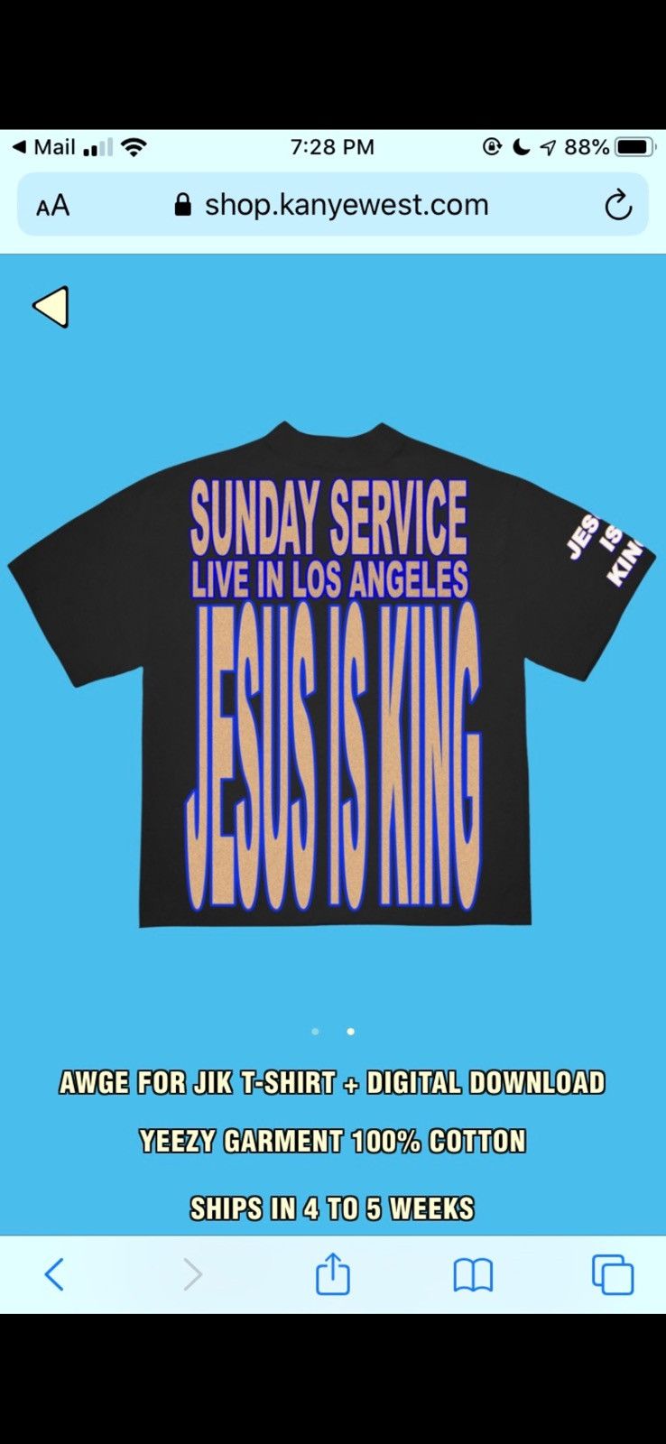 AWGE × Kanye West AWGE Jesus Is King T-Shirt Sunday Service LA