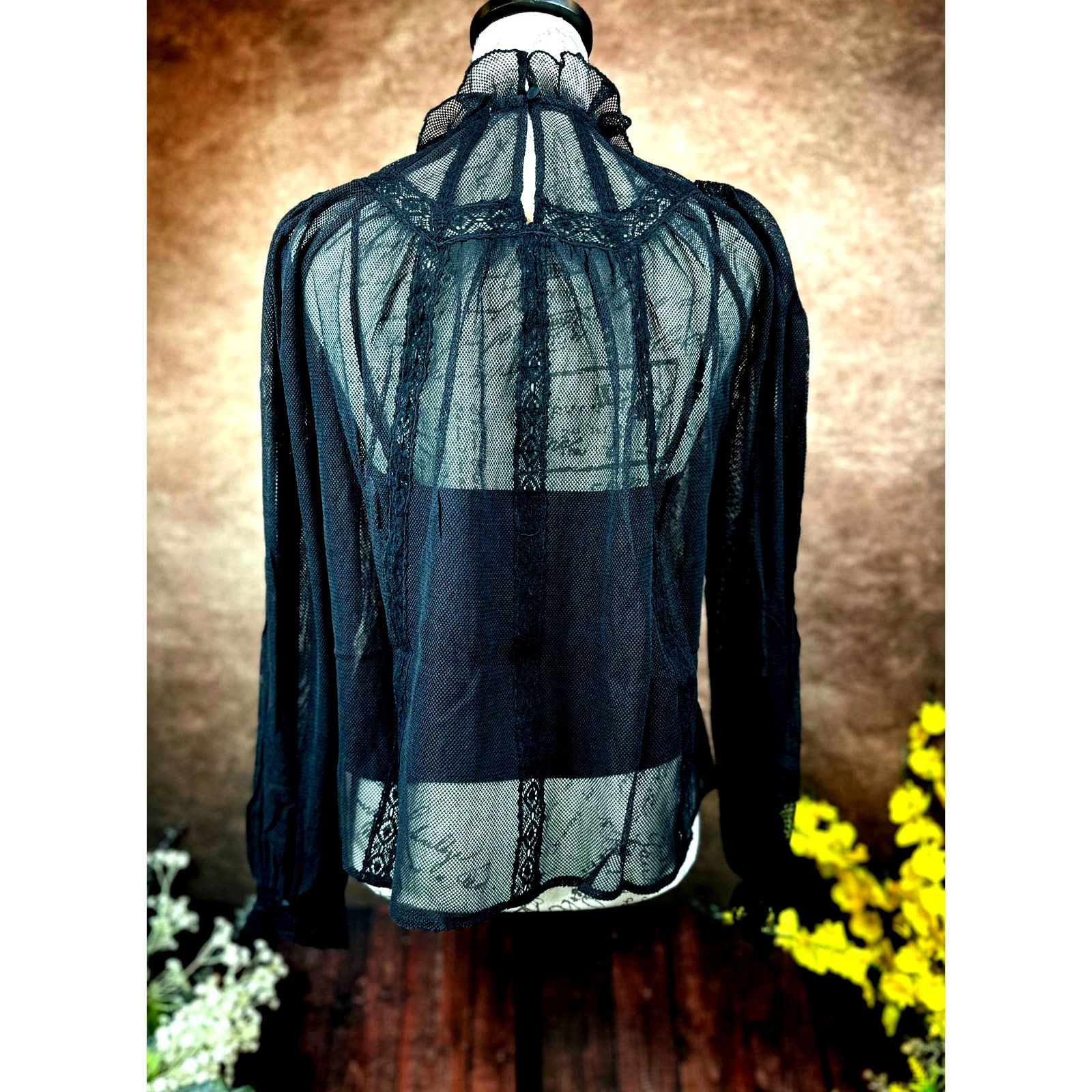 Other St Roche Lace Embroidered Ruffle Neck Flores Top Black 4 Size S / US 4 / IT 40 - 7 Thumbnail