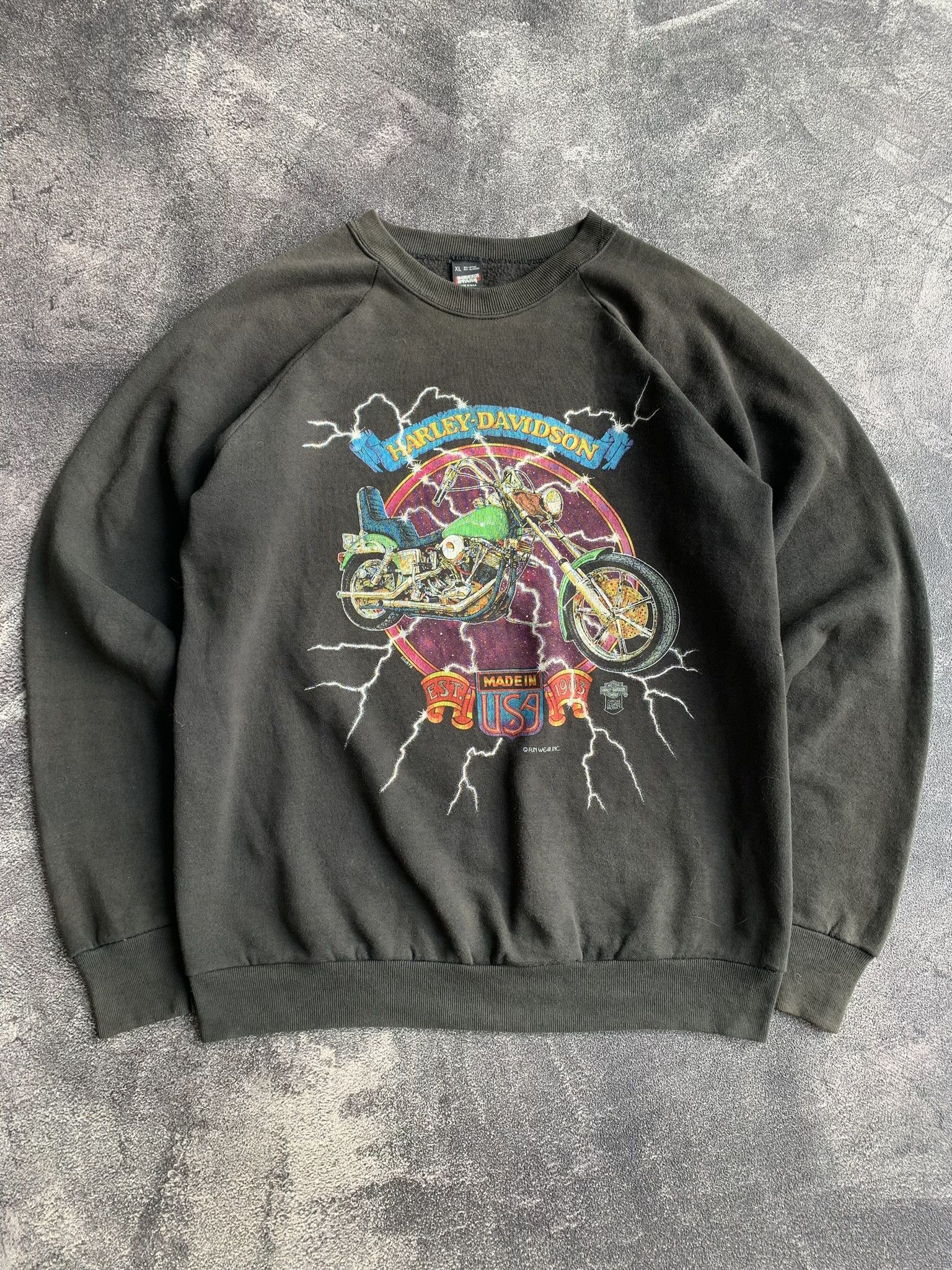 Harley Davidson 💎 Vintage Harley Davidson Lightning Sweatshirts Size US L / EU 52-54 / 3 - 2 Thumbnail
