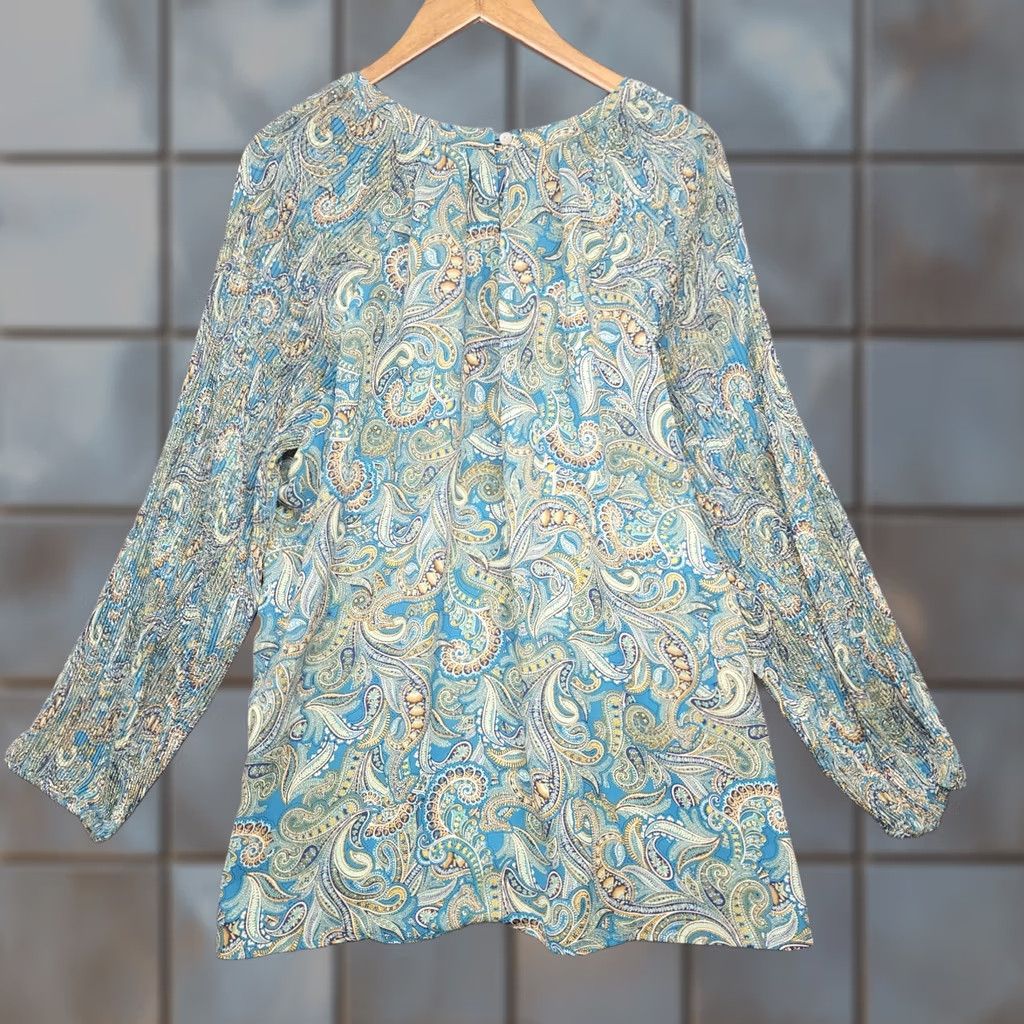 J. Jill VINTAGE J Jill Top Women Large Blue Paisley Blouse Stretch Flowy Office Boho Artsy Womens Blouse Size L / US 10 / IT 46 - 1 Thumbnail