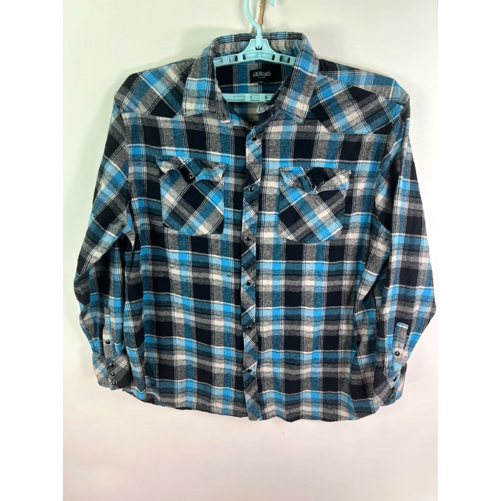 Vintage Gioberti Flannel Shirt Plaid Button-Up Long Sleeve Mens 3XL Blue Size US XXL / EU 58 / 5 - 2 Thumbnail