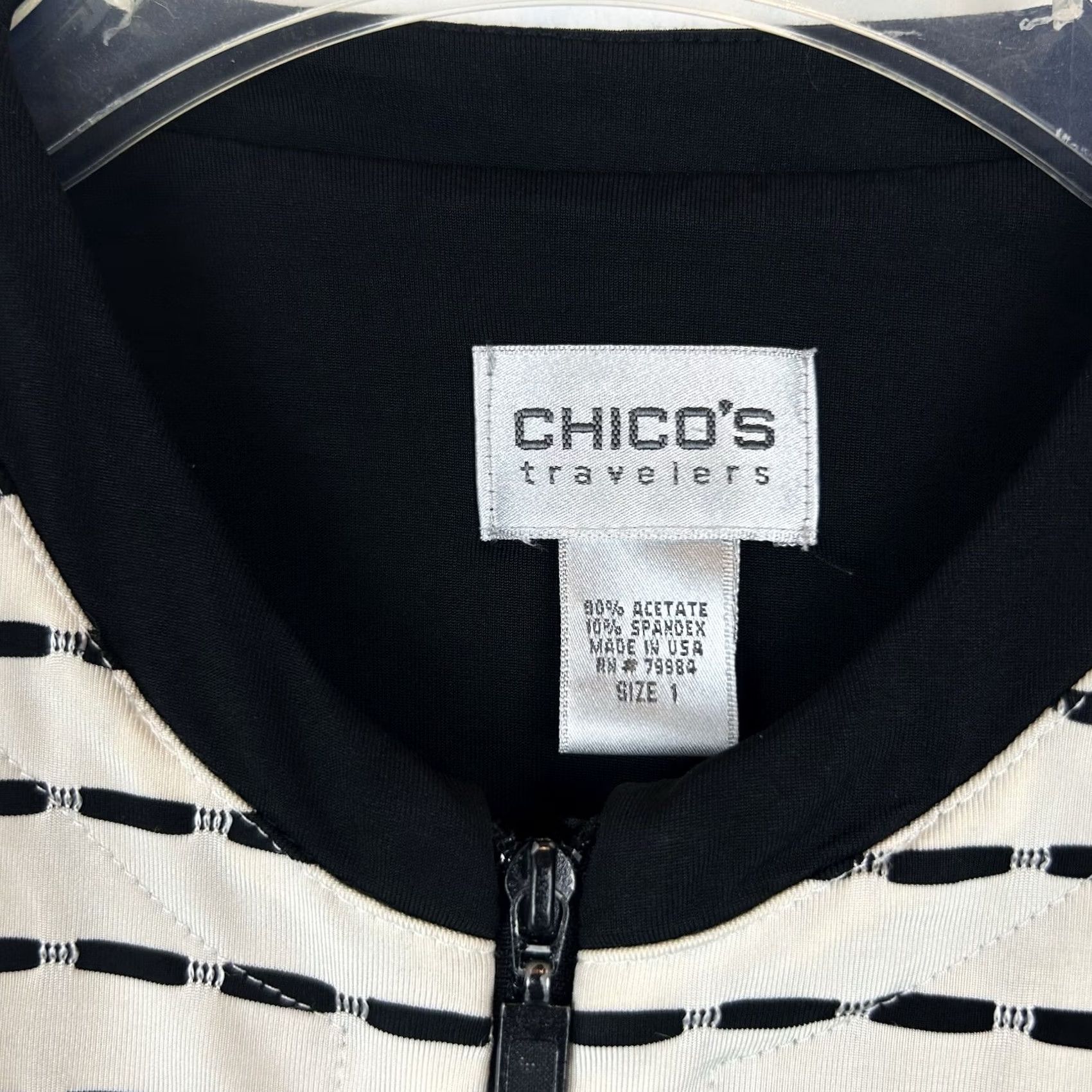 Vintage Chico's Shirt Jacket Women Small Zip Black Slinky Liquid Knit Knit Jacket Geometric Pattern Long Sleeve Casual Travel Everyday Modern Size S / US 4 / IT 40 - 3 Thumbnail