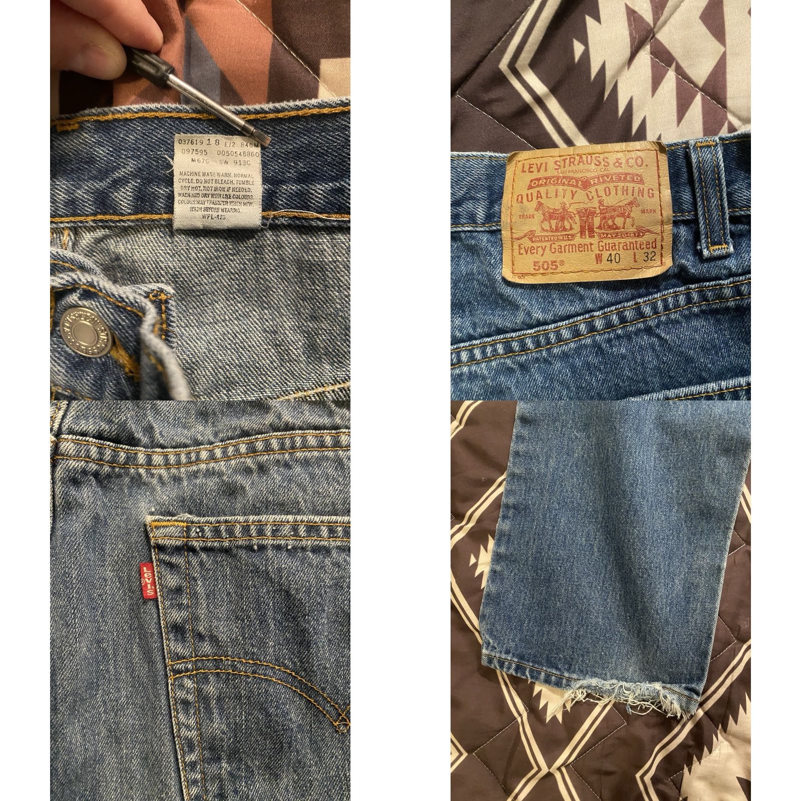 Levi's VINTAGE Levi’s 505 Jeans Men’s 38x32 Medium Wash Denim 5-Pocket Logo Button Zip Straight 90s Retro Size US 38 / EU 54 - 8 Thumbnail