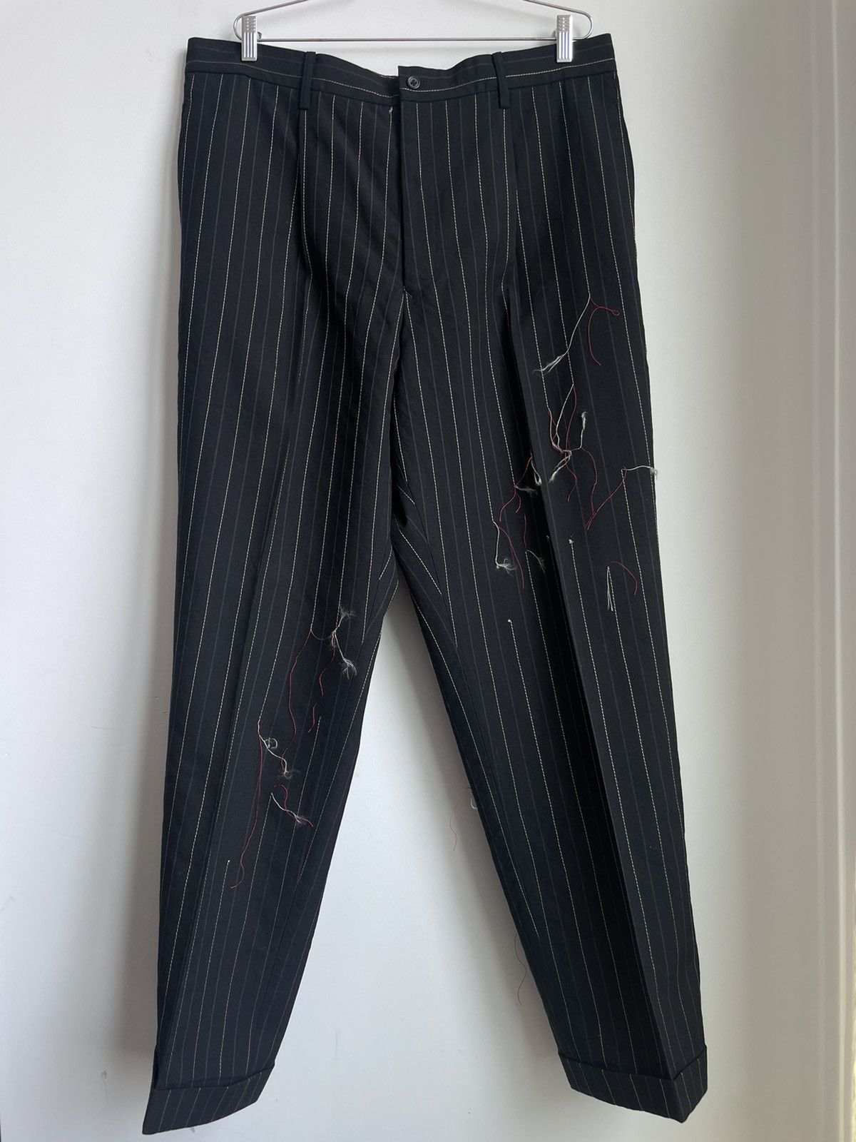 image of Yohji Yamamoto Pour Homme Aw 2003 Broken Pinstripe Pants in Black, Men's (Size 36)