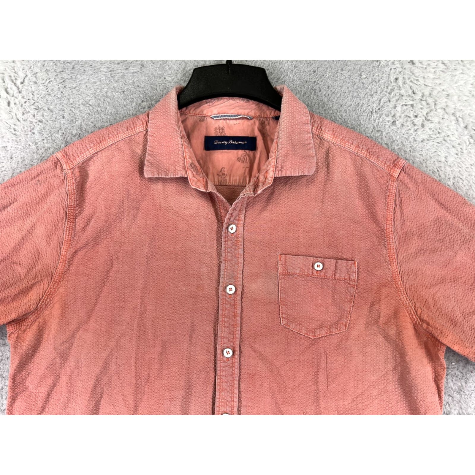 Tommy Bahama Tommy Bahama Shirt Men Large Pink Seersucker Button-Up Pocket Short Sleeve" Size US L / EU 52-54 / 3 - 4 Thumbnail