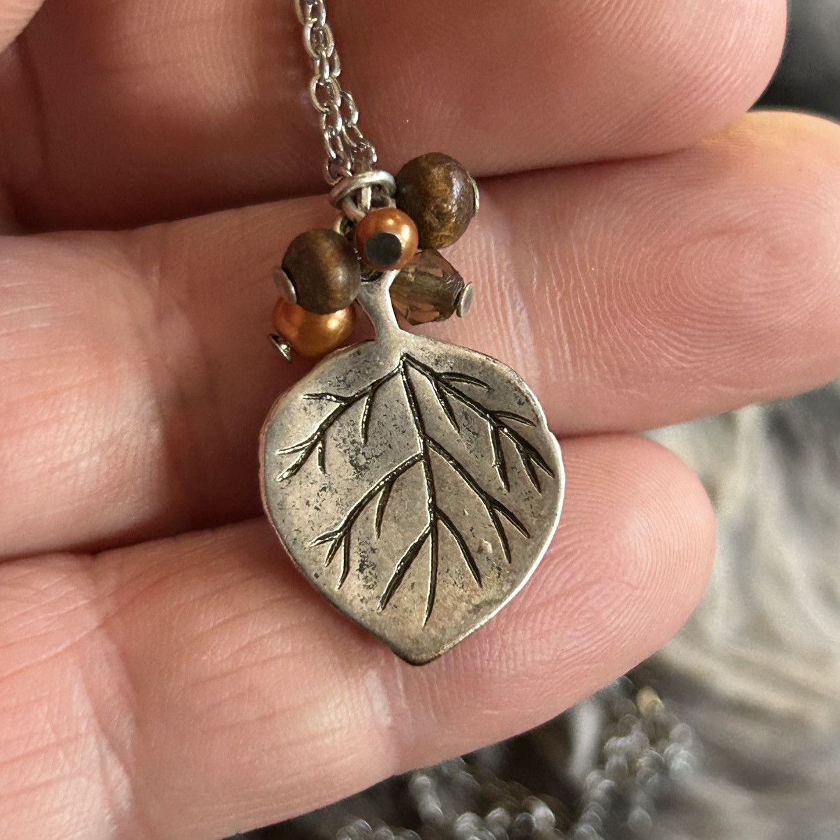 Handmade Handcrafted bead cluster botanical leaf pendant necklace Size ONE SIZE - 6 Thumbnail