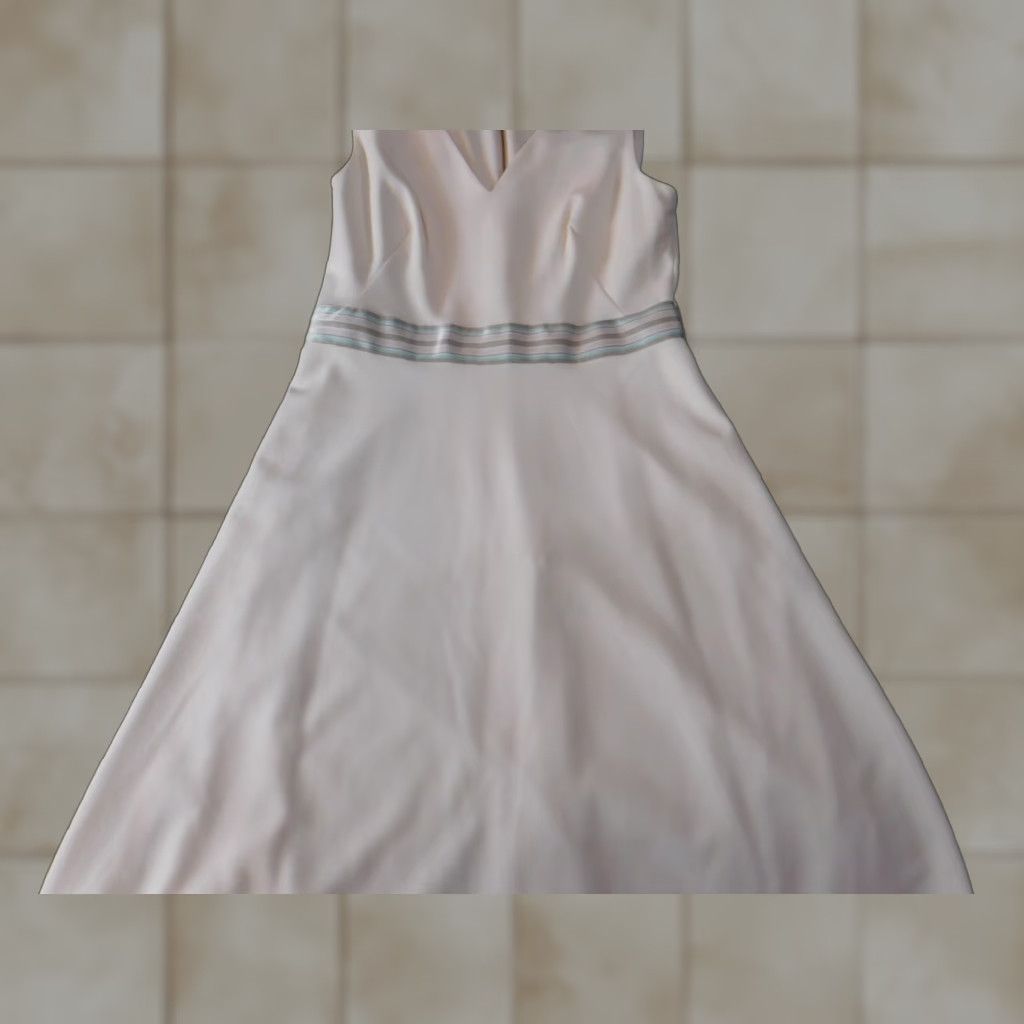 Calvin Klein Dress Womens beige A-Line Midi Zip Mock Neck Sleeveless Puff  Sleeve Knit Polyester