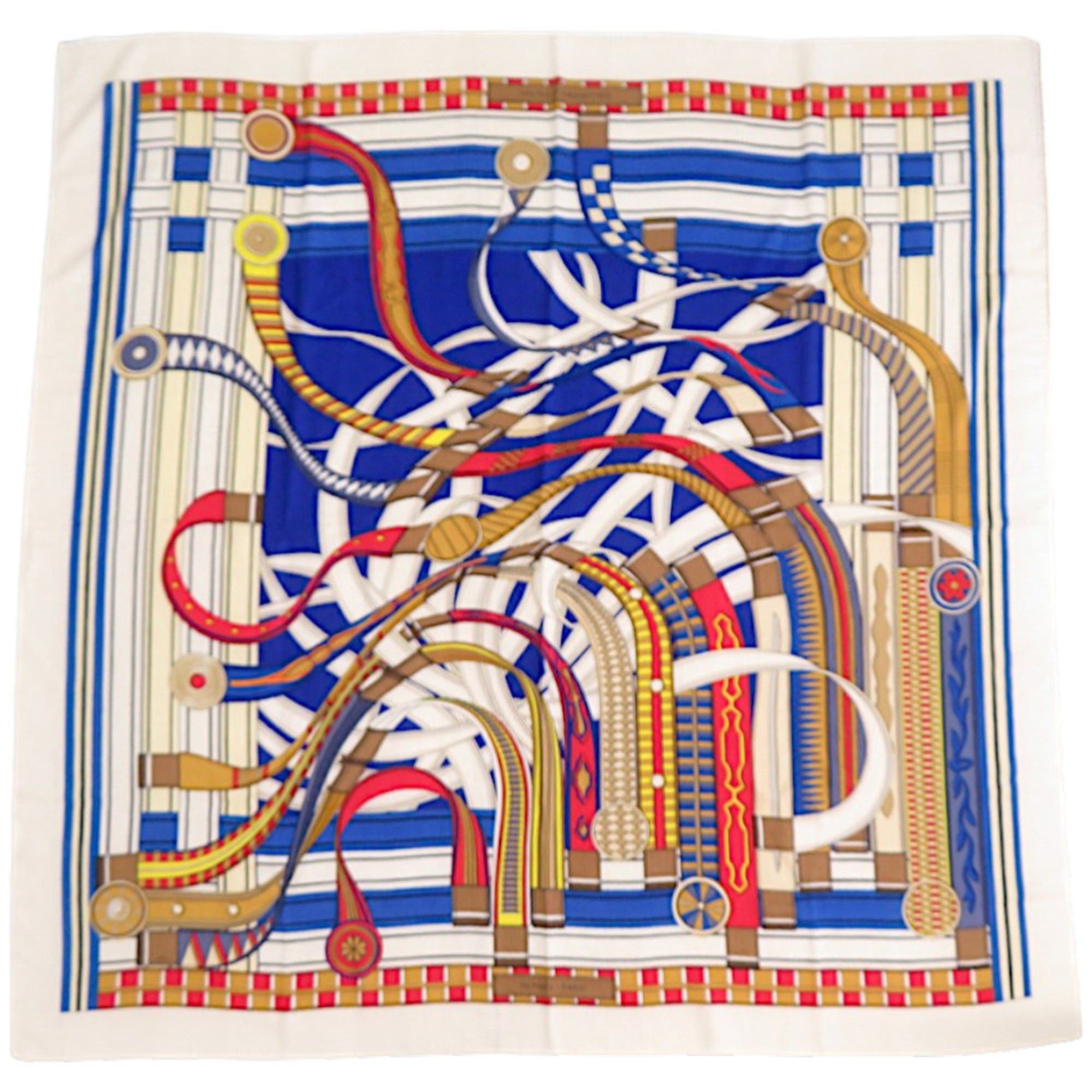 Hermes Hermès Carré 140 Jean Volt Epirouette Cashmere Silk White Scarf Muffler 0628HERMES Size ONE SIZE - 1 Thumbnail