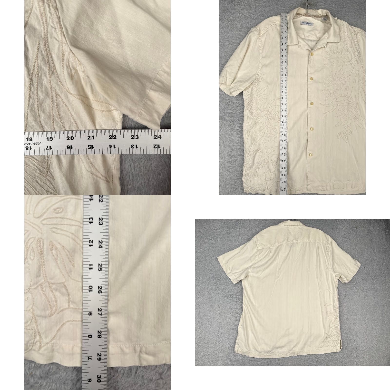 Tommy Bahama Tommy Bahama Shirt Men Large Ivory Embroidered Floral Silk Button-Up Hawaiian Beach Designer Size US L / EU 52-54 / 3 - 8 Thumbnail
