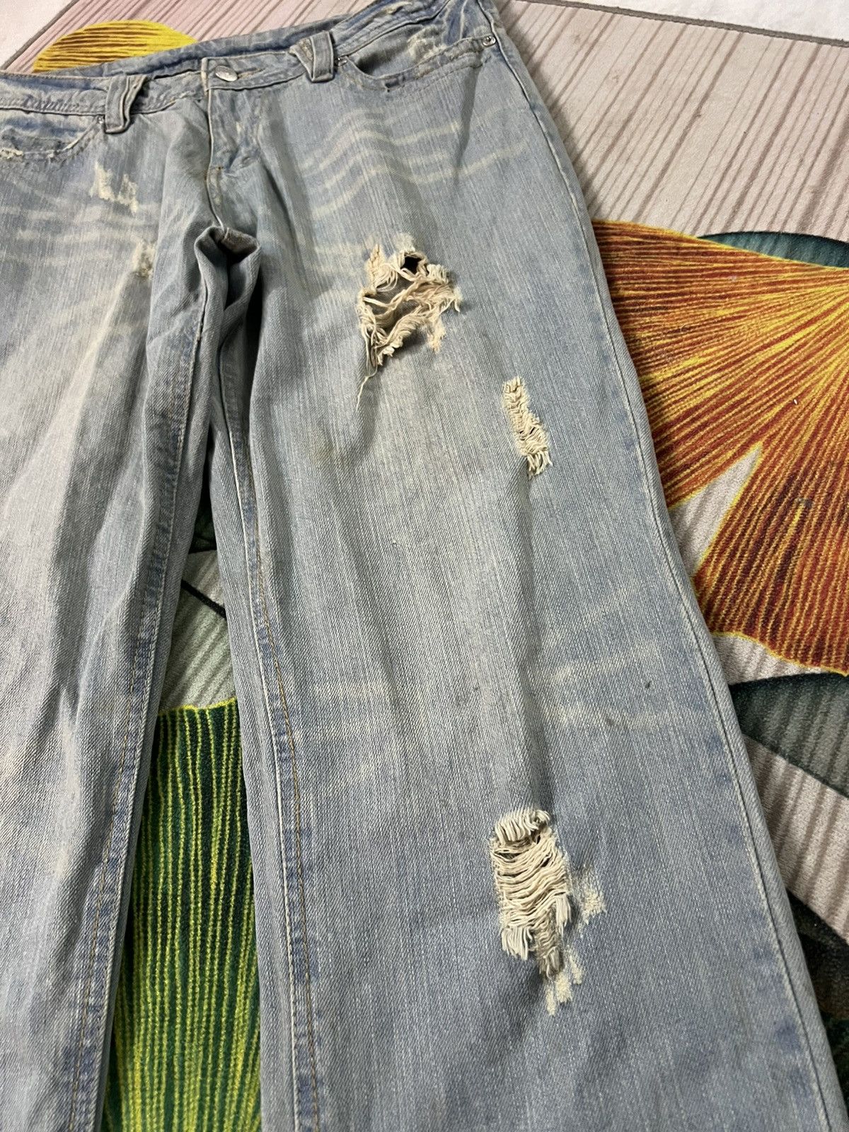 Japanese Brand 💥Flare💥Marna Clef De Sol Faded Distress Jean Size US 32 / EU 48 - 7 Thumbnail