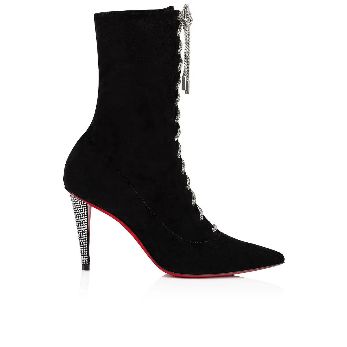 Christian Louboutin o1s1wg111024 Astrid Suede Red Sole Boots in Black & Red Size US 8.5 / IT 38.5 - 4 Thumbnail