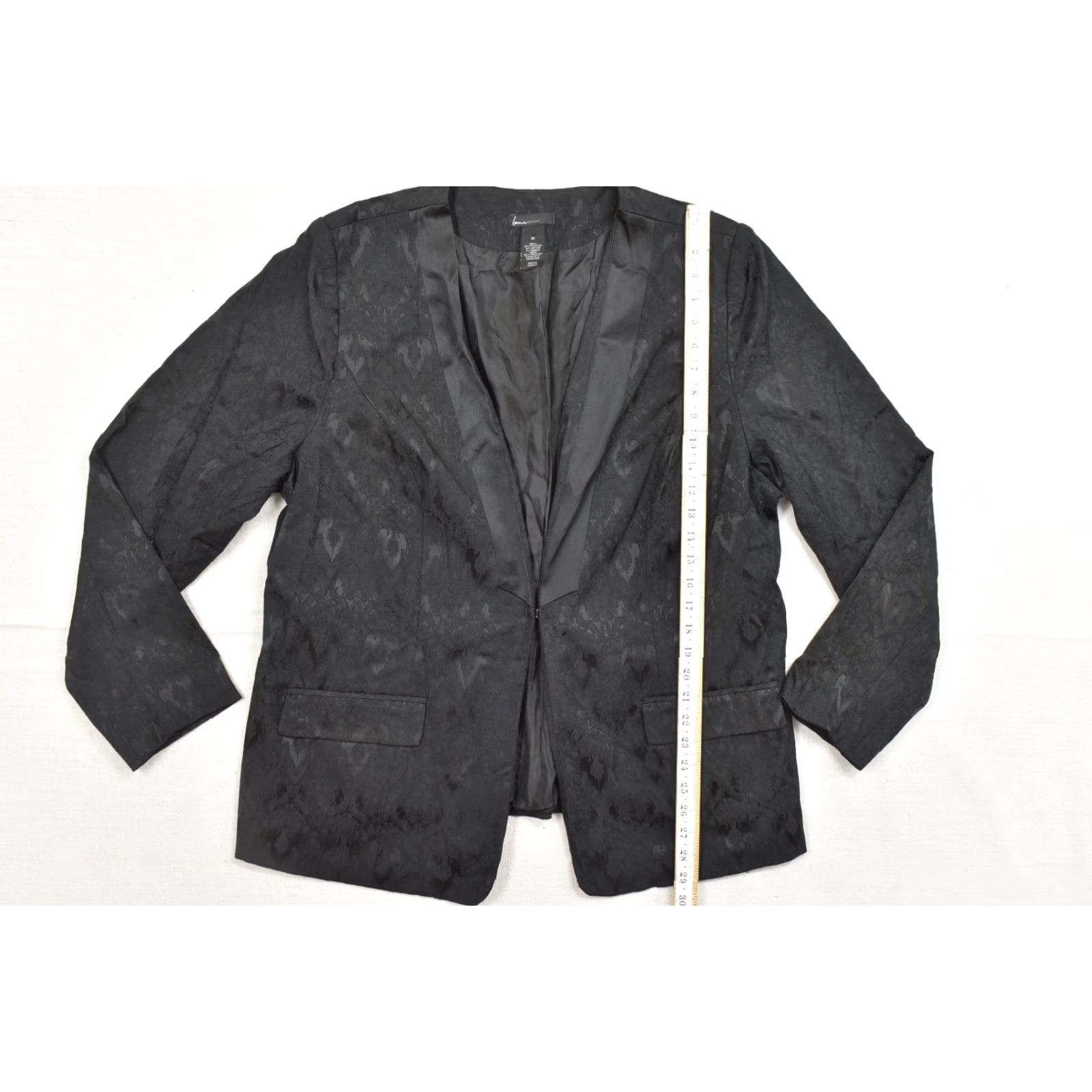 Vintage Lane Bryant Women Blazer Jacket 26 Plus Black Jacquard Satin Lapel Open Front Button Closure Vintage No Size 4XL / US 24-26 - 4 Thumbnail